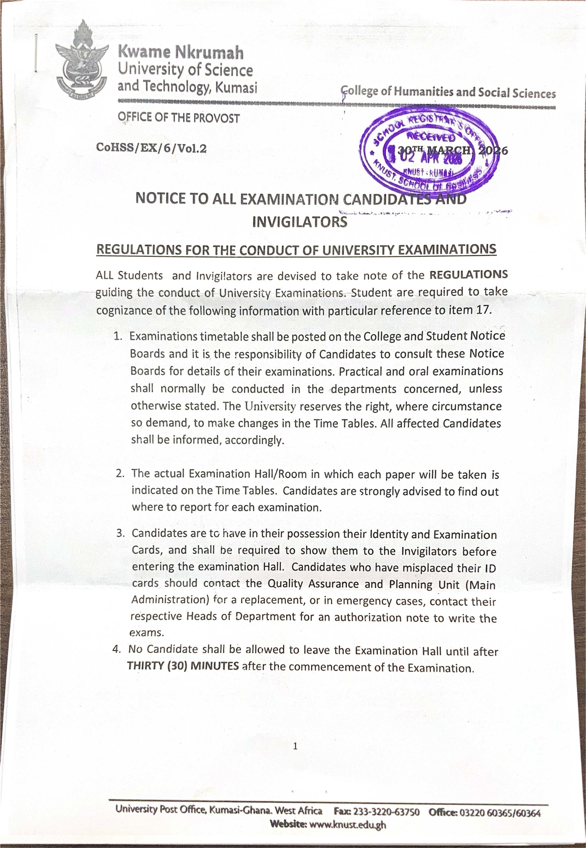 Regulations for Conducting University Examinations - HO HO SOn 2046 ...