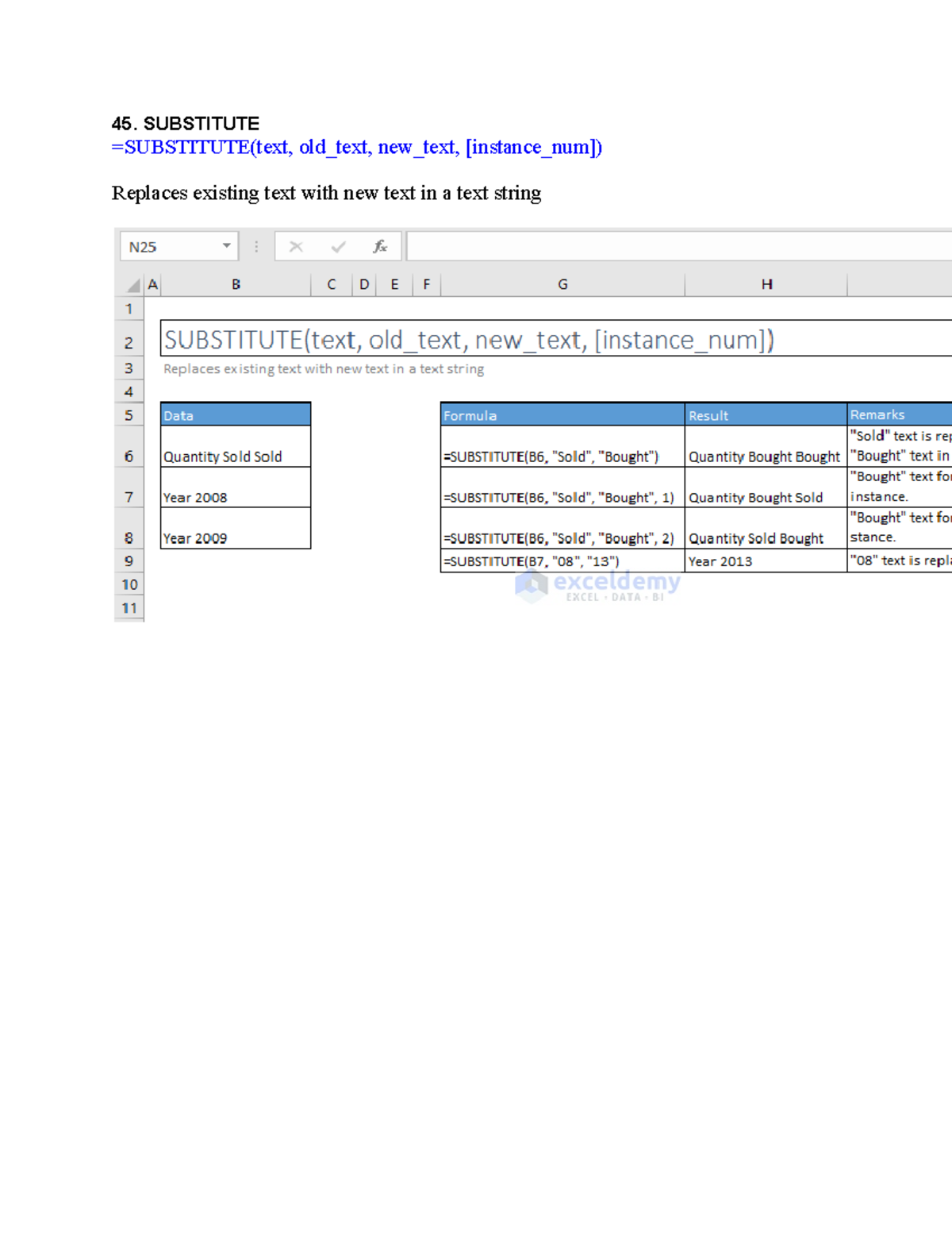 Excel practice-1 - Handle mail366222 - 45. SUBSTITUTE =SUBSTITUTE(text ...