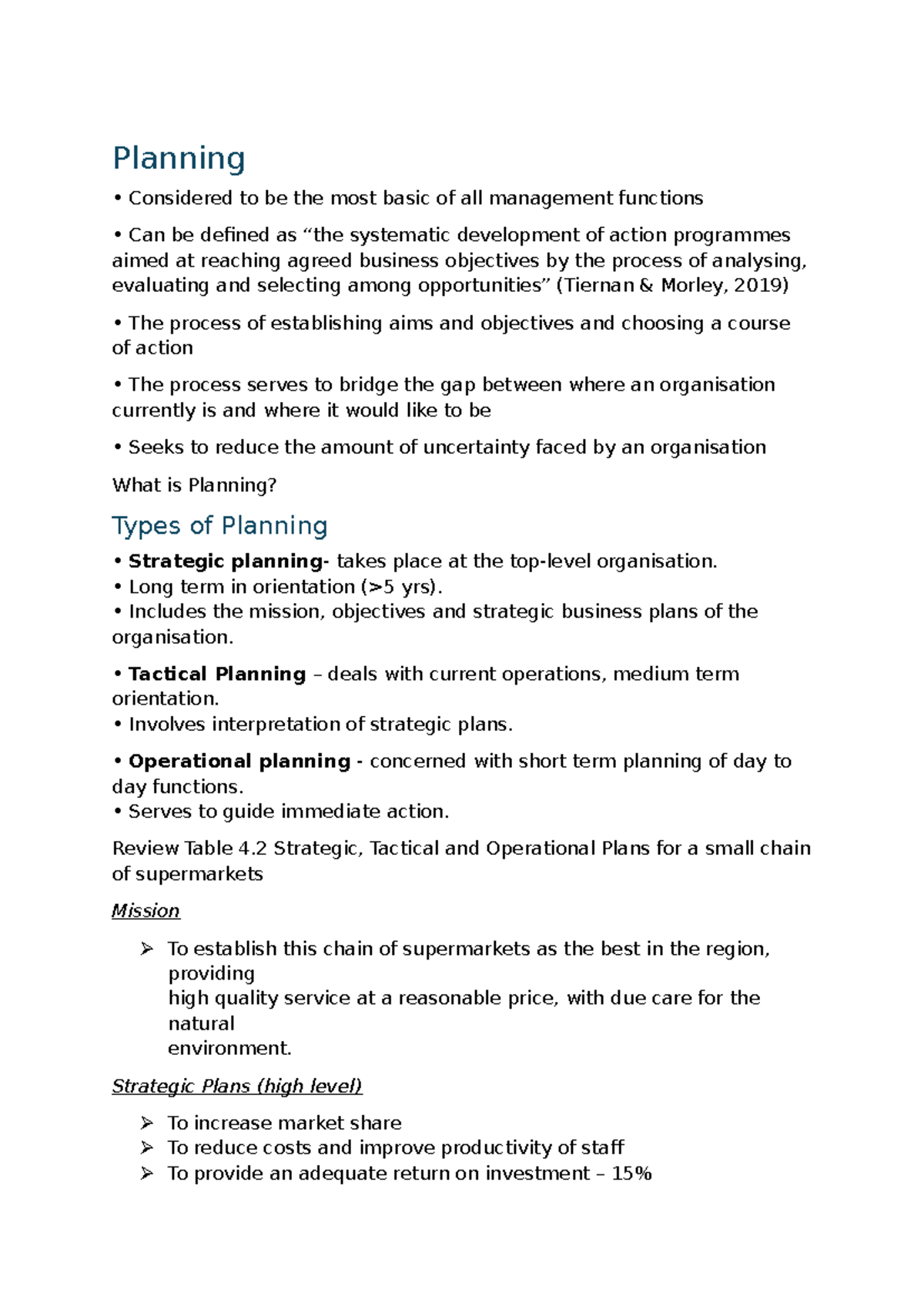 Planning - Lecture Notes Geraldine Grady + Tiernan & Morely - Planning ...