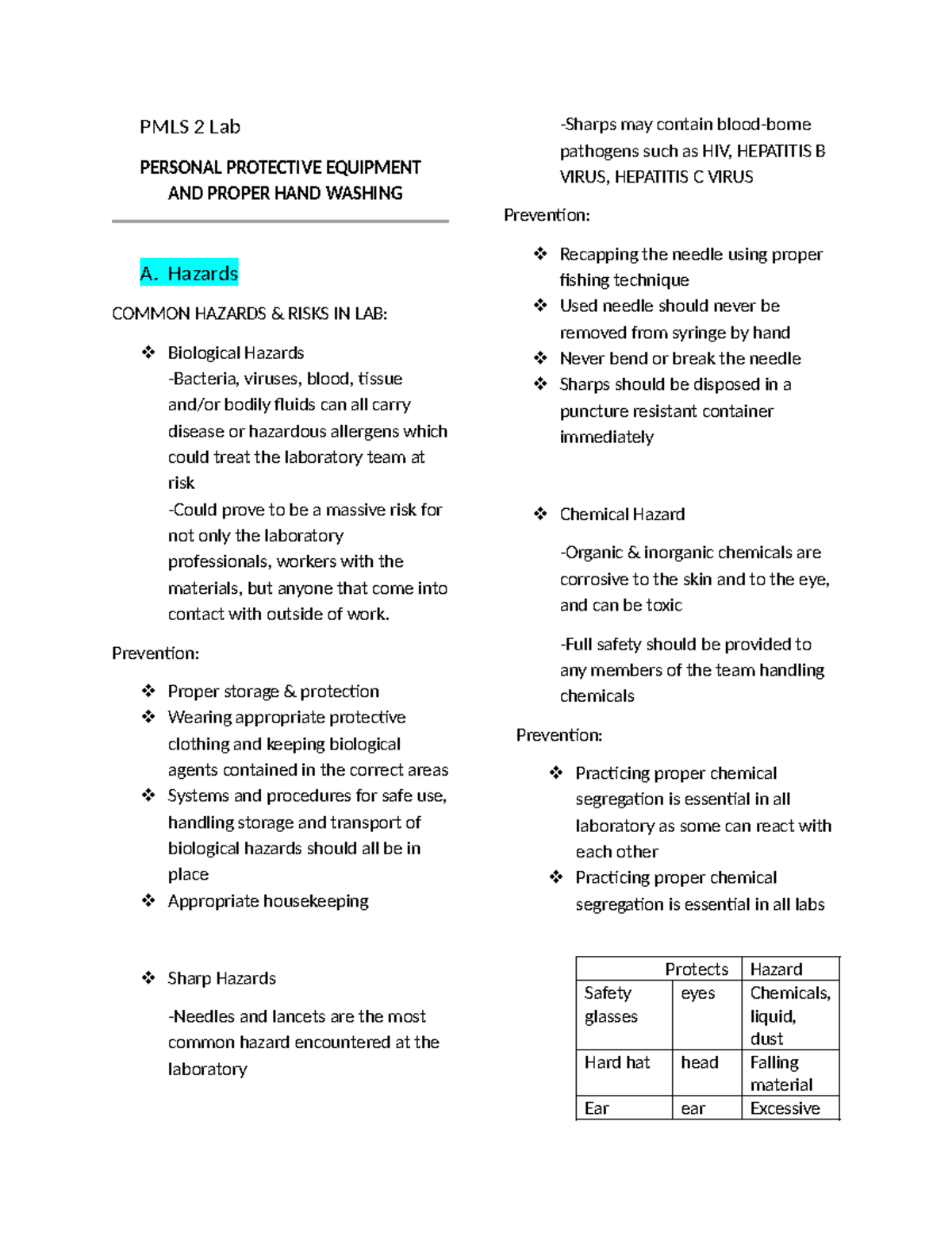 PMLS 2 LAB 1 - Personal Protective Equipment & Hand Washing Guide - Studocu