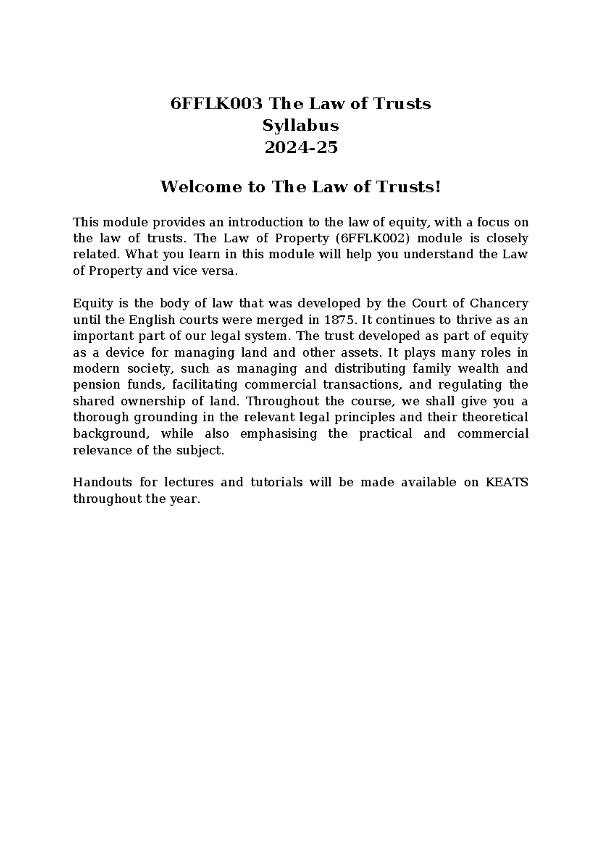 Law of Trusts (6FFLK003) Module Overview & Course Details - Studocu