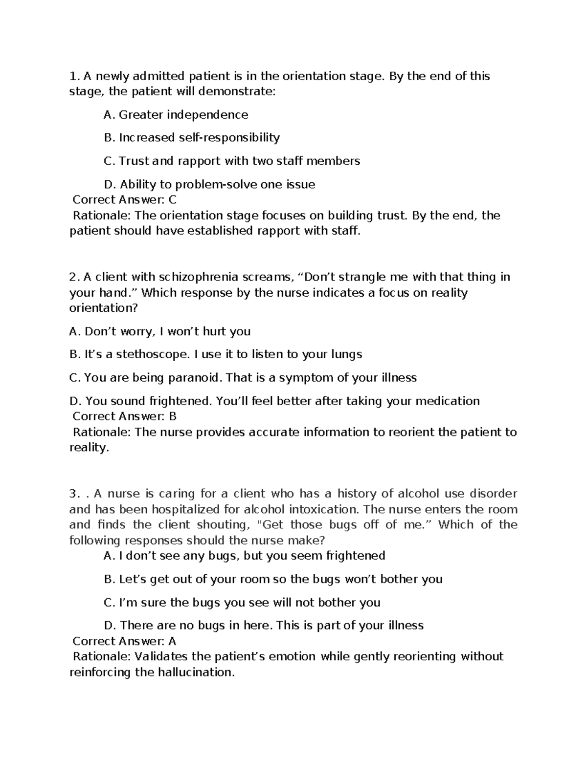 Test #1 Psych Review Notes: Key Concepts and Nursing Interventions ...