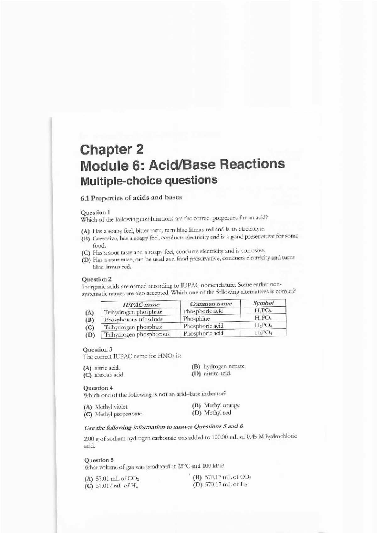 Module 6: Acid-Base Reactions - Chapter 2 Questions and Concepts - Studocu