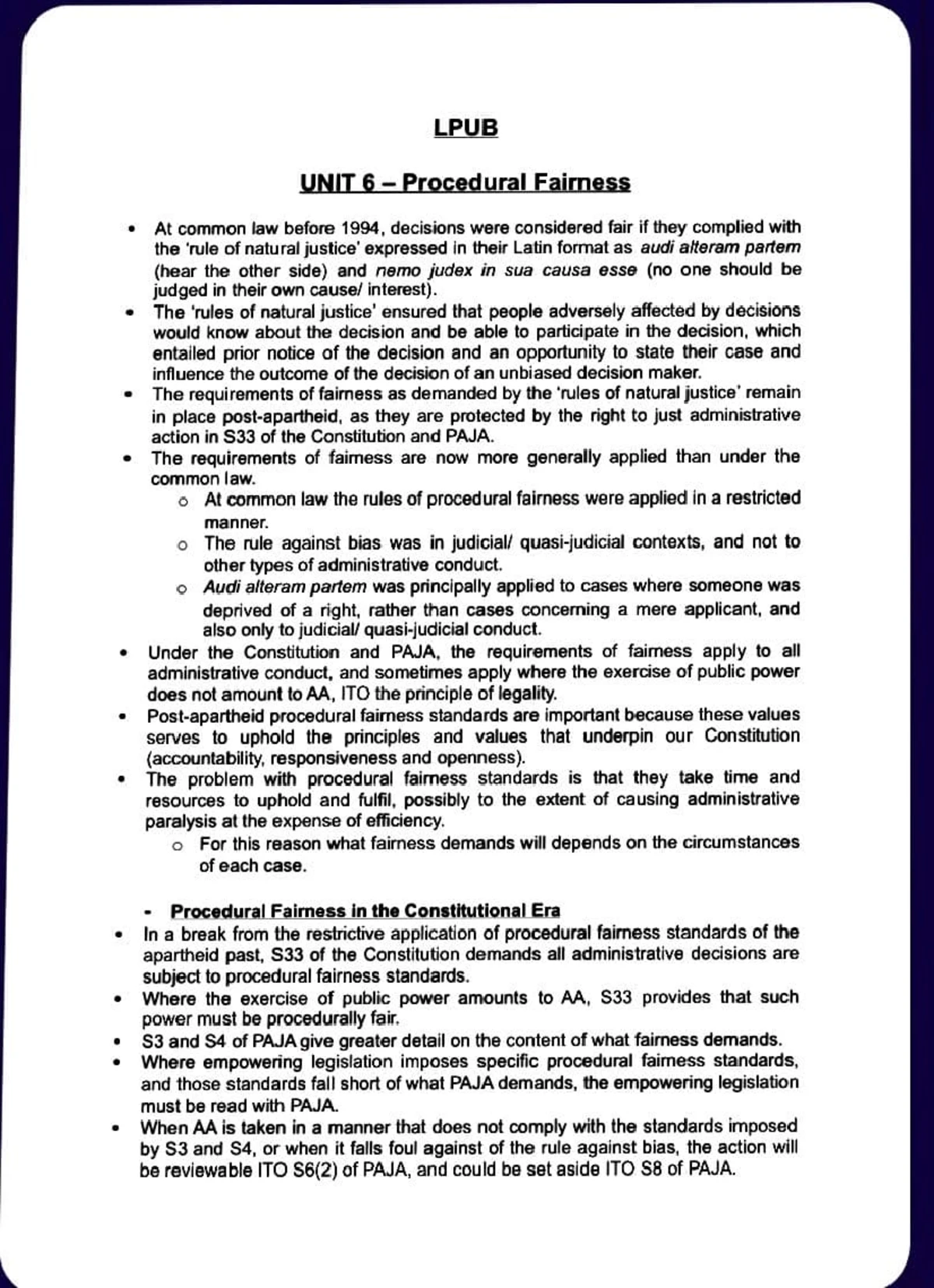 LADM - Unit 6: Understanding Procedural Fairness in Law - Studocu