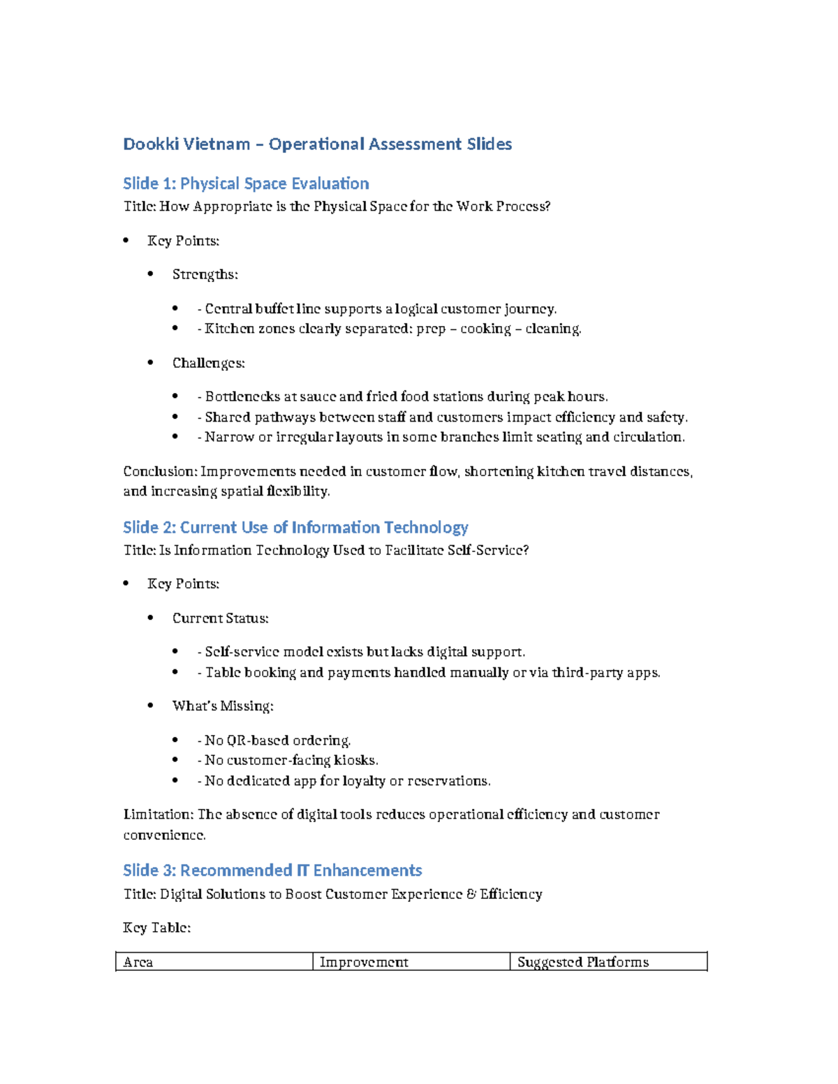 Dookki Operational Assessment Slides: Space & IT Evaluation - Studocu