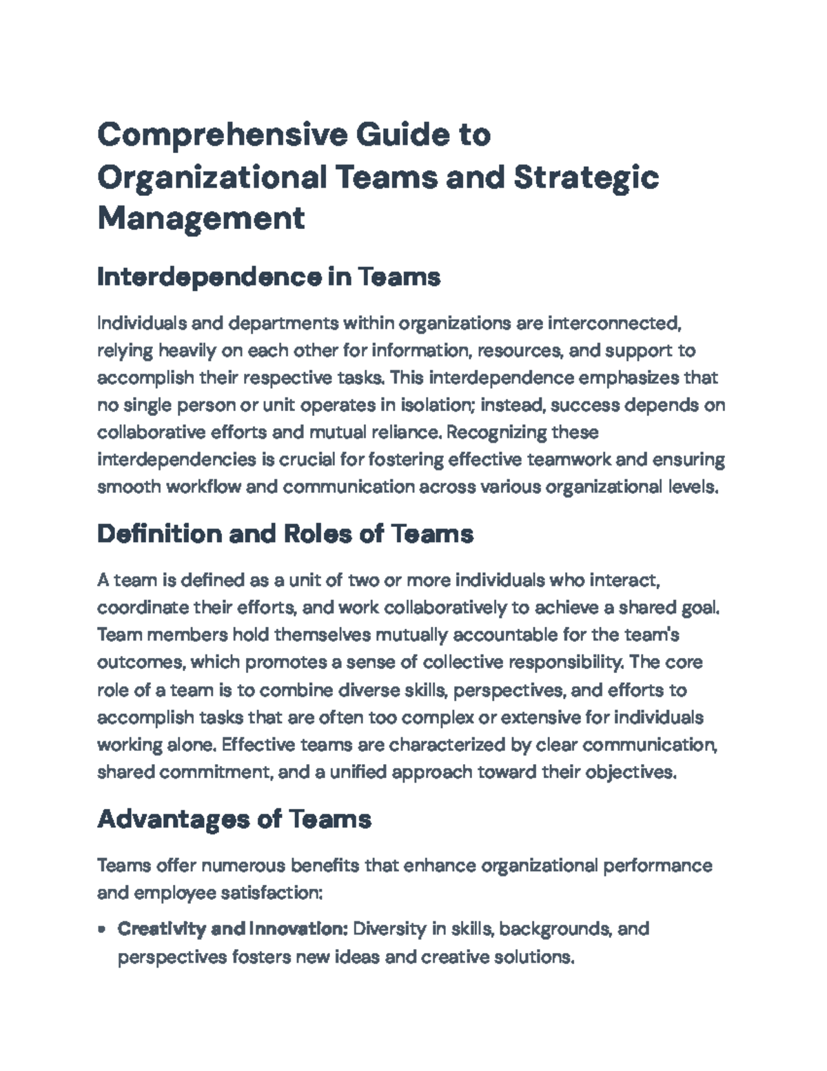 Comprehensive Guide to Teams & Strategic Management (MGMT 101) - Studocu