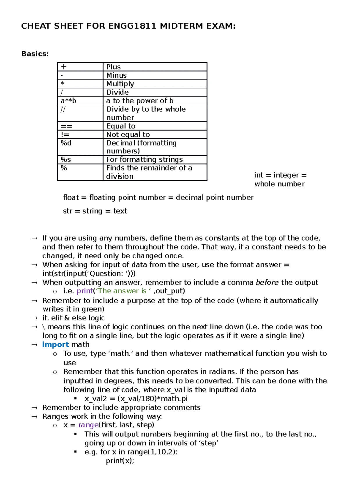 ENGG1811 Computing for Engineers: Lecture Notes on Programming Concepts ...