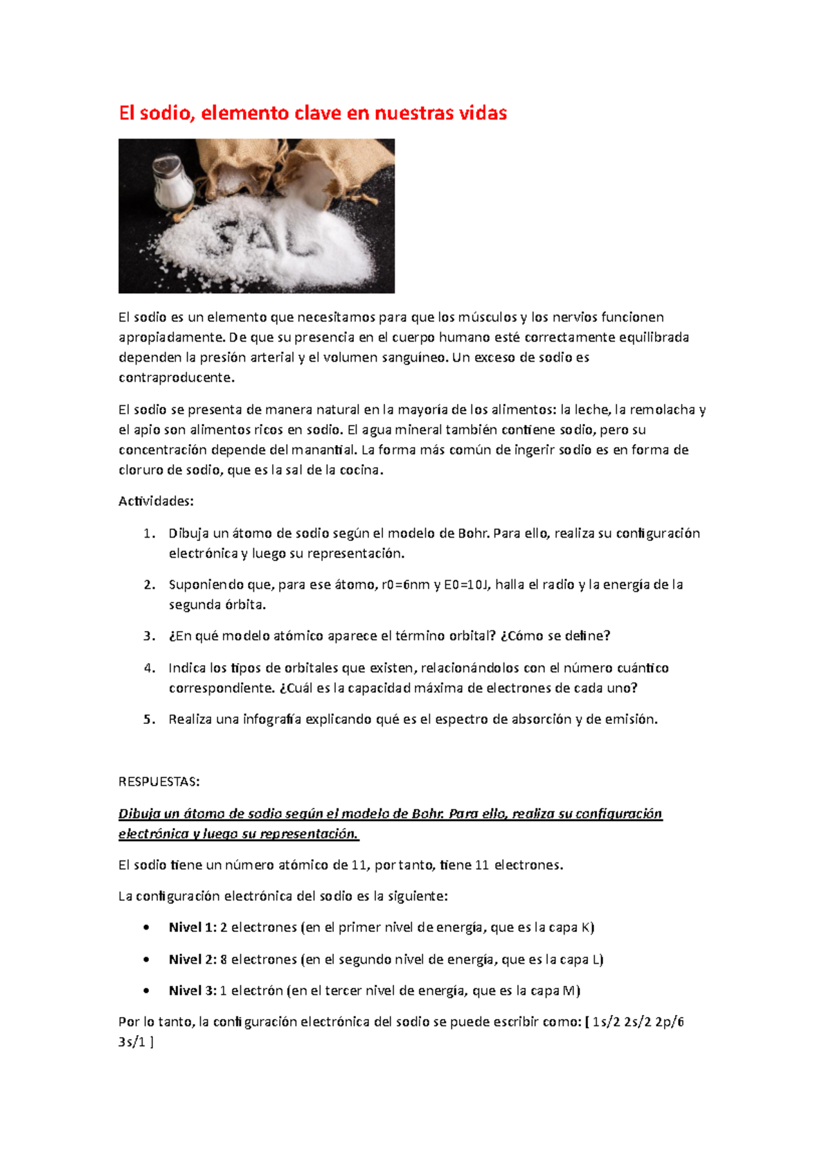 TEMA 1: Investigación sobre el Sodio y su Importancia - Studocu