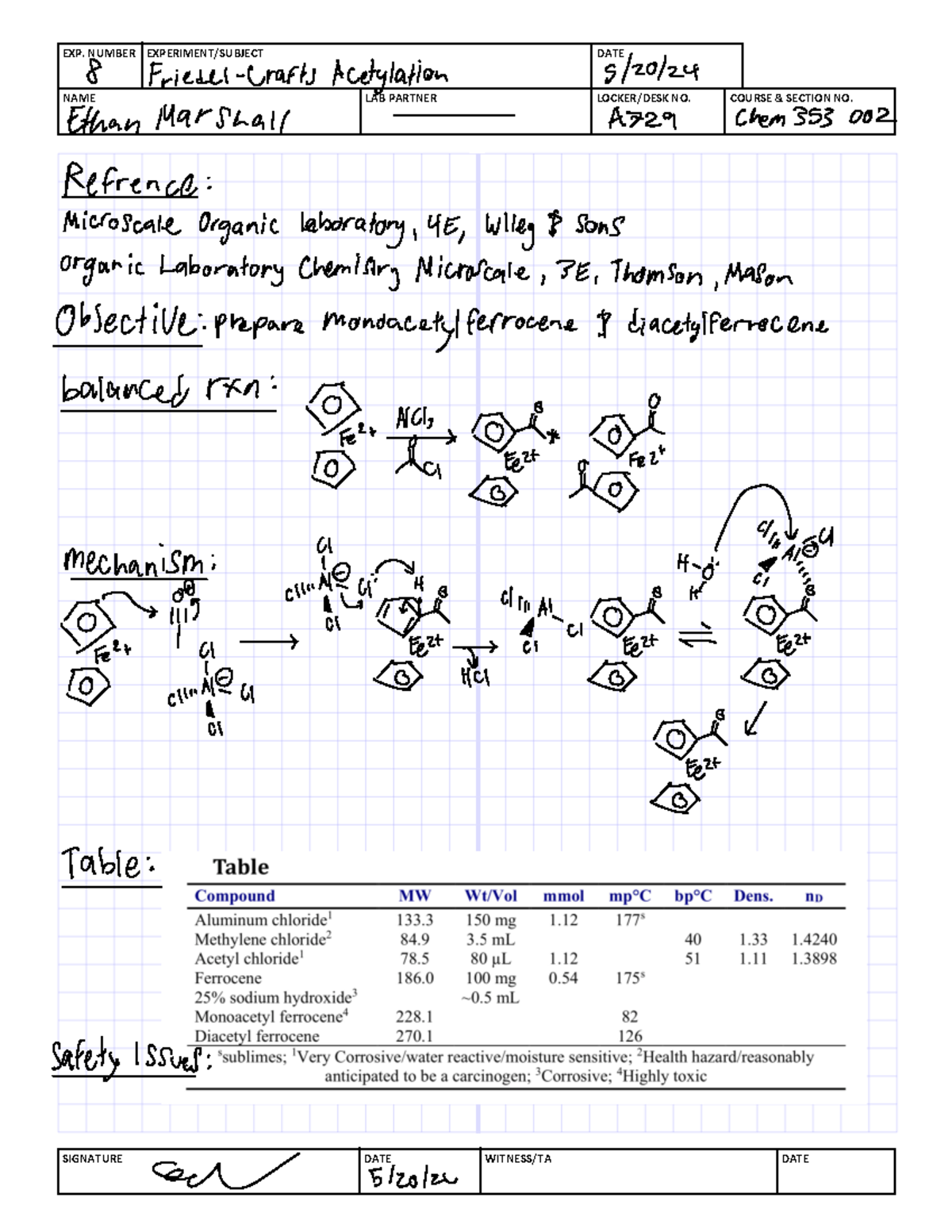 Chem 353 - Lab Report on Friedel Crafts Acetylation Experiment - Studocu