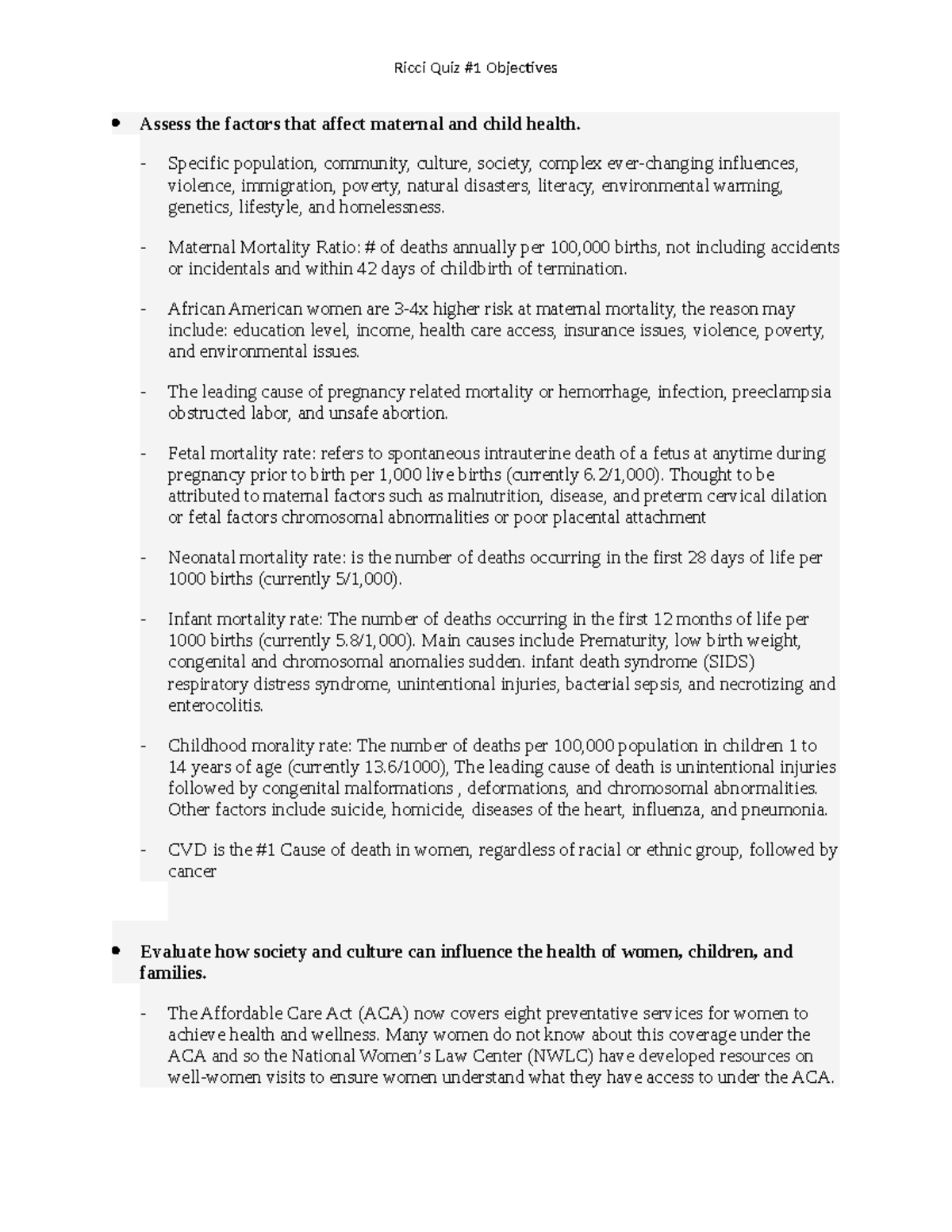 Exam 1 Study Guide for OB: Maternal & Child Health Overview - Studocu