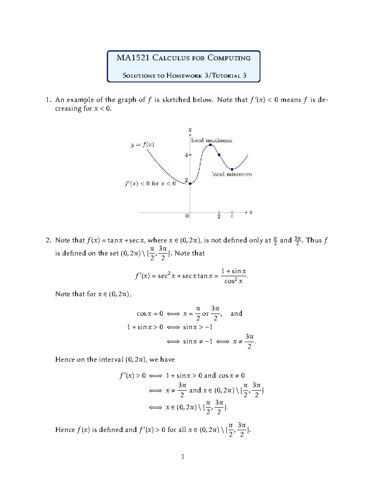 MA1521 Calculus for Computing Homework 3 Solutions - Studocu