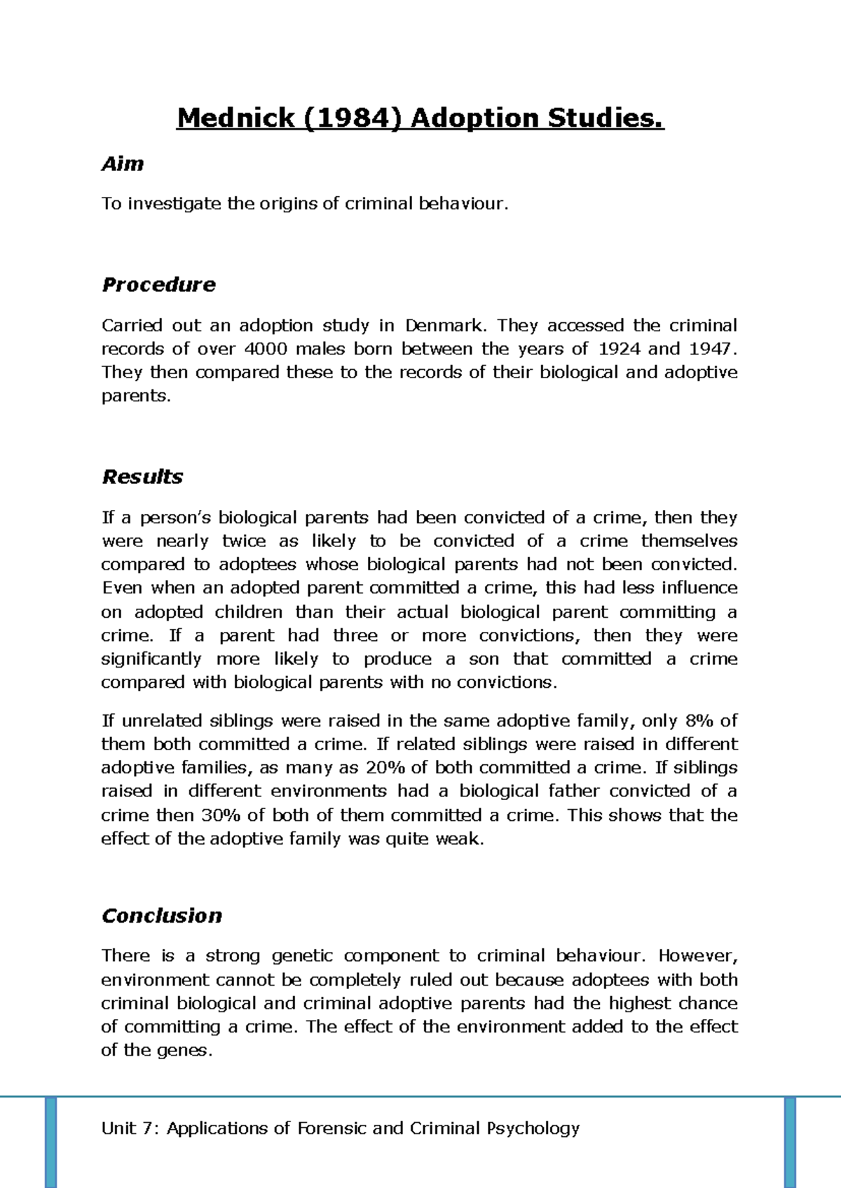 Mednick Adoption Study: Genetic vs Environmental Influences on Crime ...