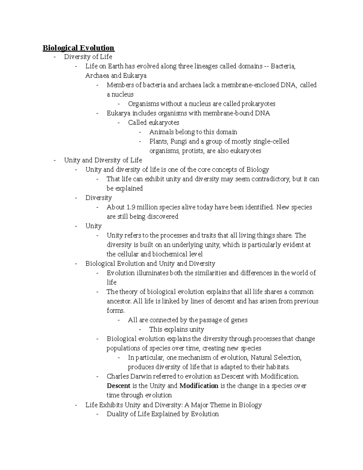 BIO 101 Lab 1 Notes: Understanding Biological Evolution and Diversity ...