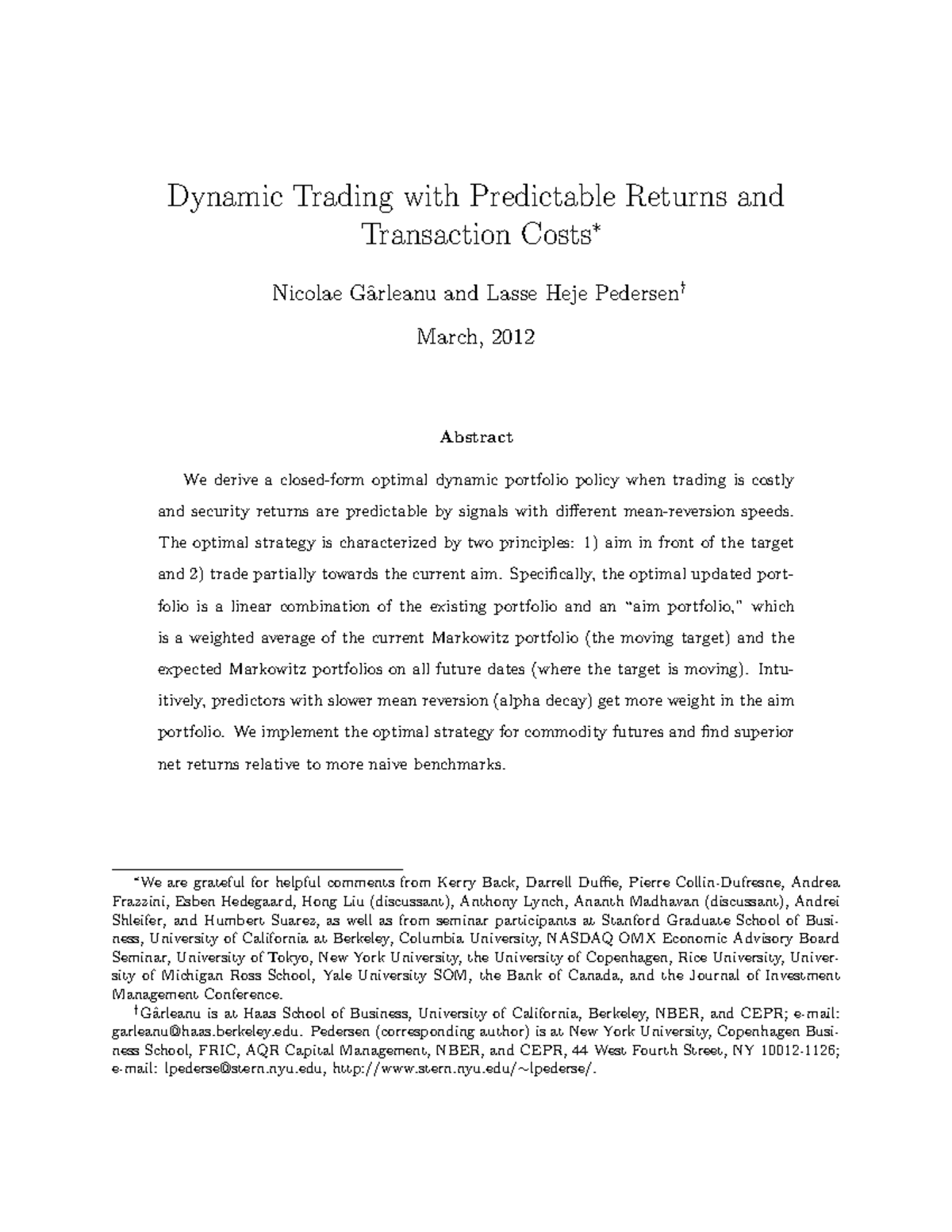 Dynamic Trading Strategies: Predictable Returns & Transaction Costs ...