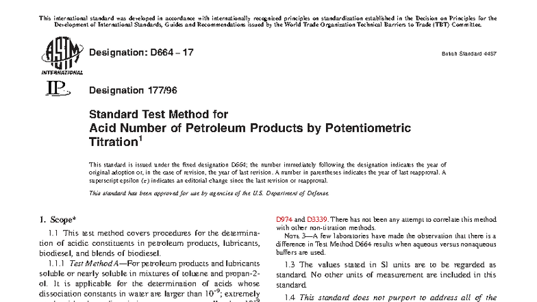 ASTM D664 17 Standard Test Method for Acid Number in Petroleum Products ...