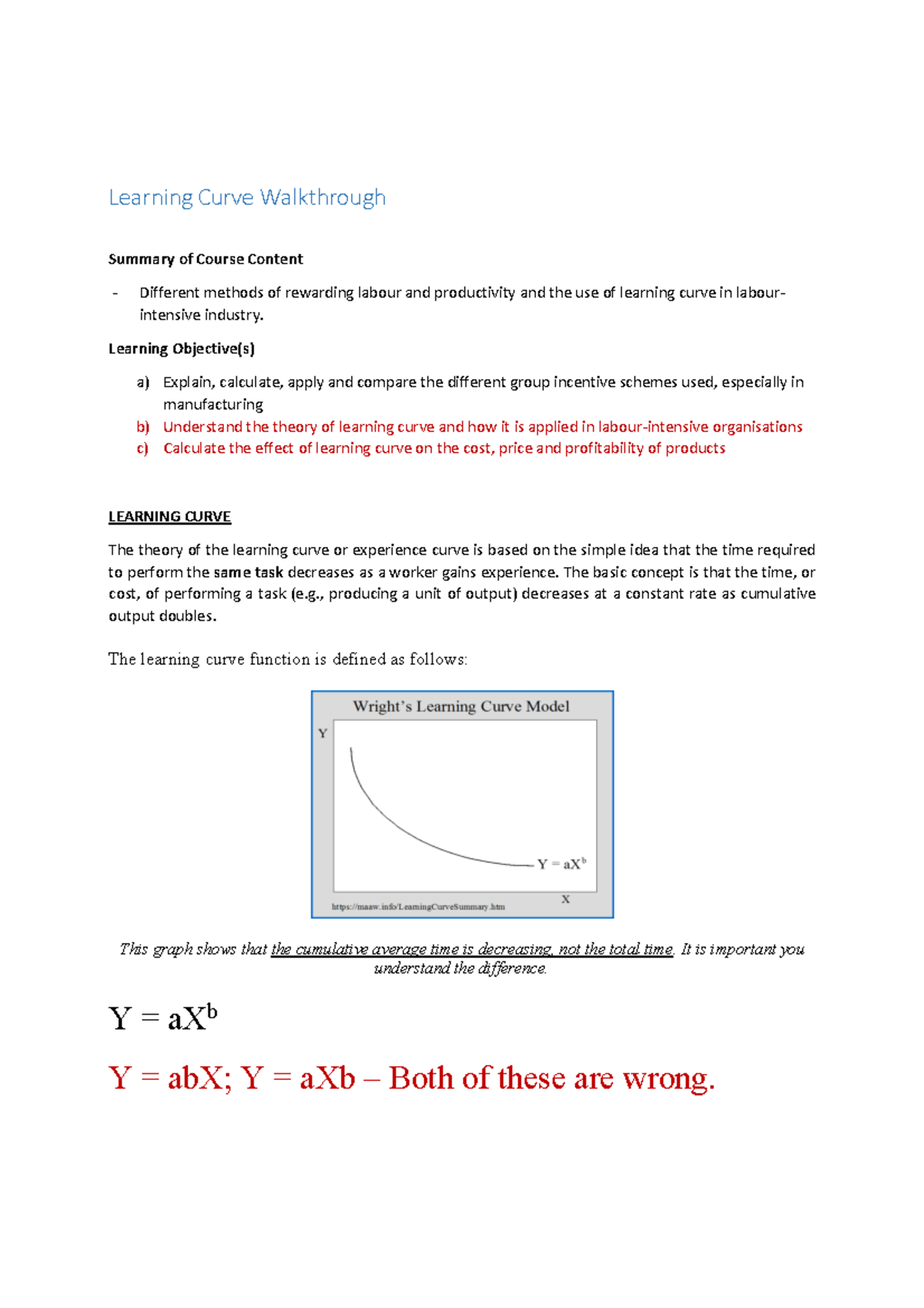 Learning Curve Walkthrough - Learning Curve Walkthrough Summary of ...