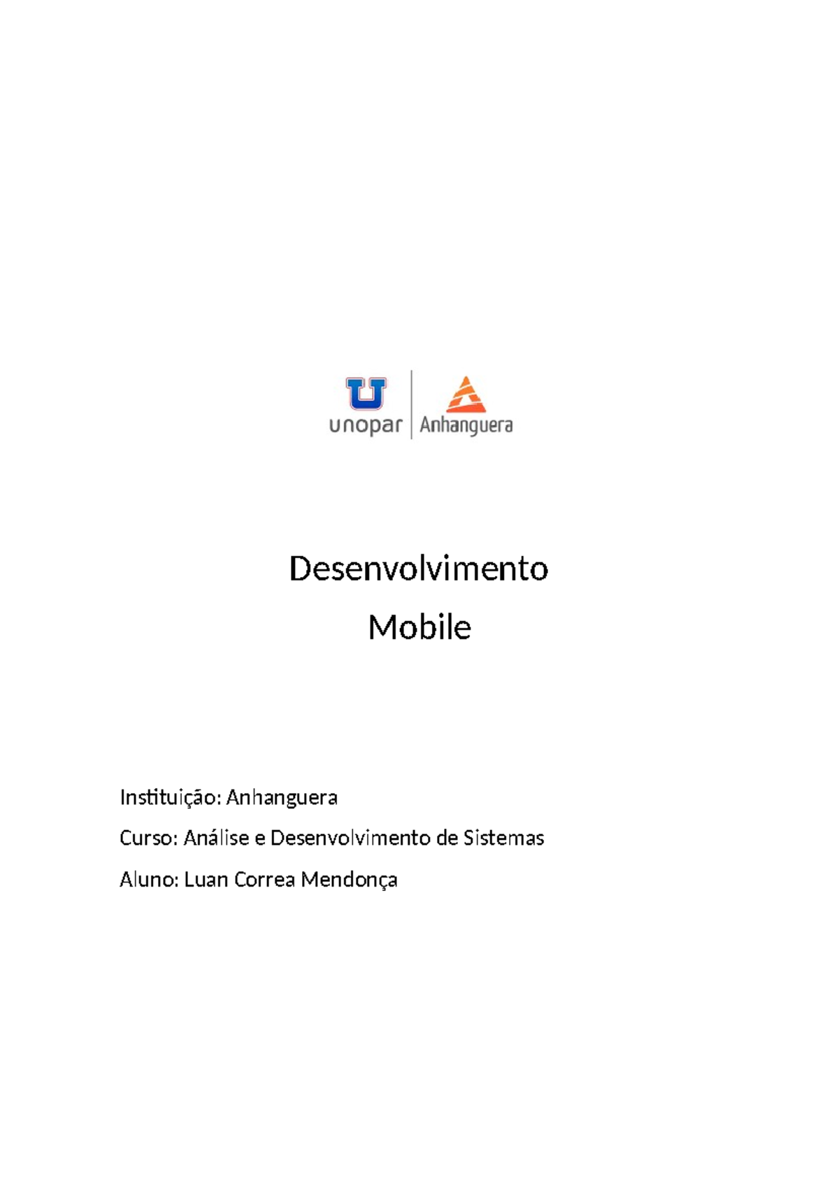 Portfólio de Desenvolvimento Mobile - ADS - Anhanguera - Document Preview