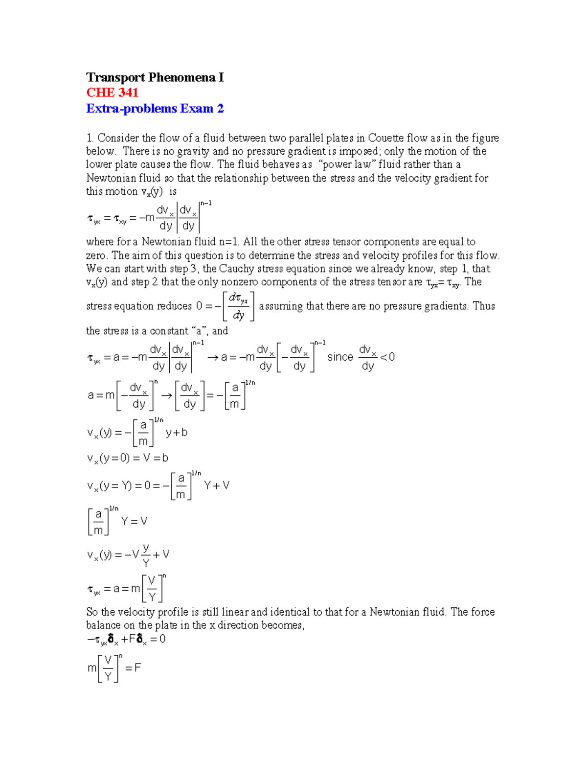 CHE 341 Exam 2 Solutions - Key to Extra-Problems Exam 2 - Studocu