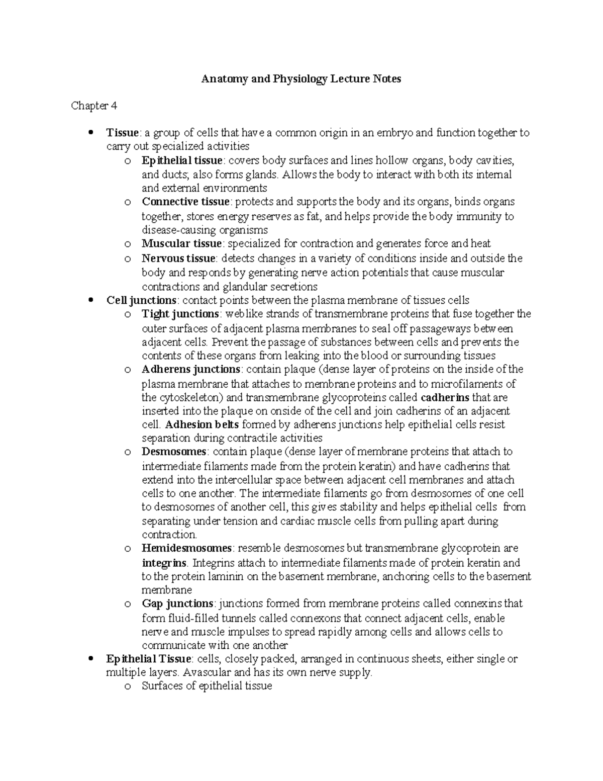 Chapter 4 Summary Notes - Anatomy and Physiology I Exam Prep - Studocu