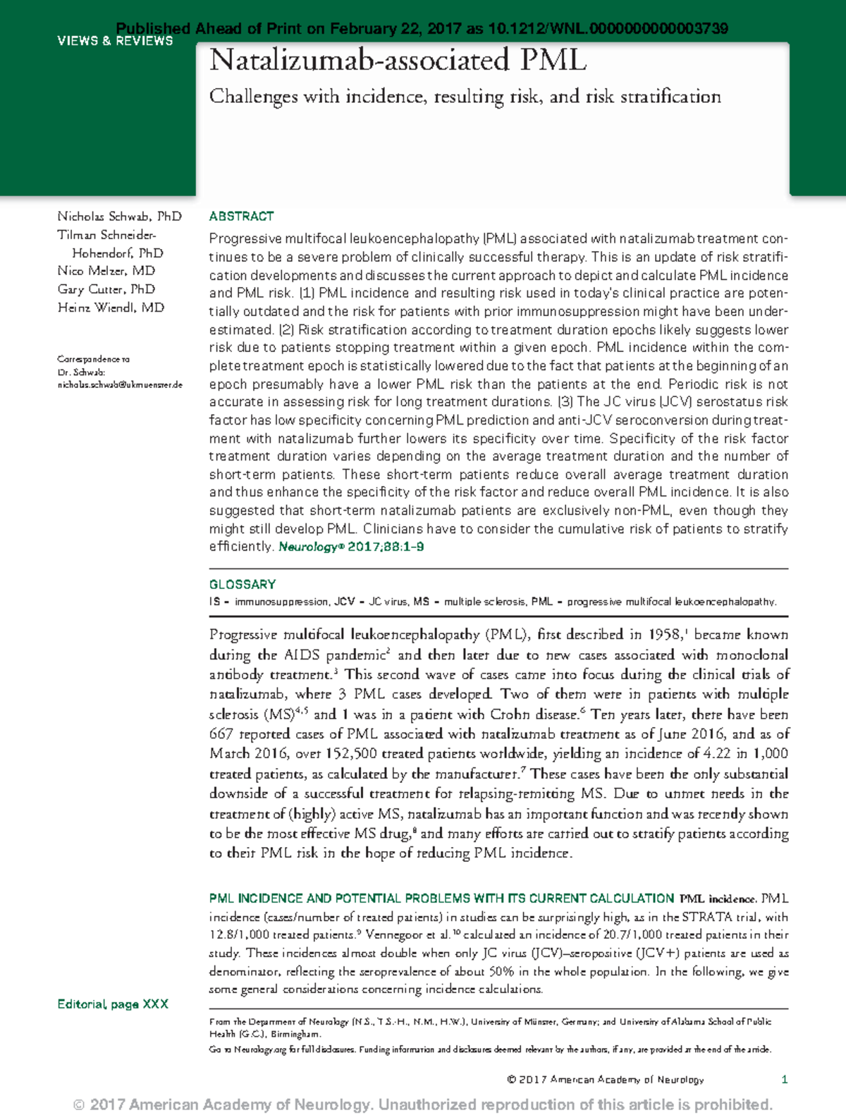 PML Risk and Incidence with Natalizumab: Challenges in Calculation and ...