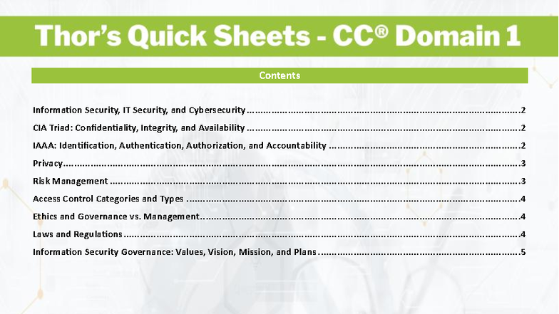 Thor’s+Quick+Sheets+-+CC+Domain+1 - Contents Information Security, IT ...