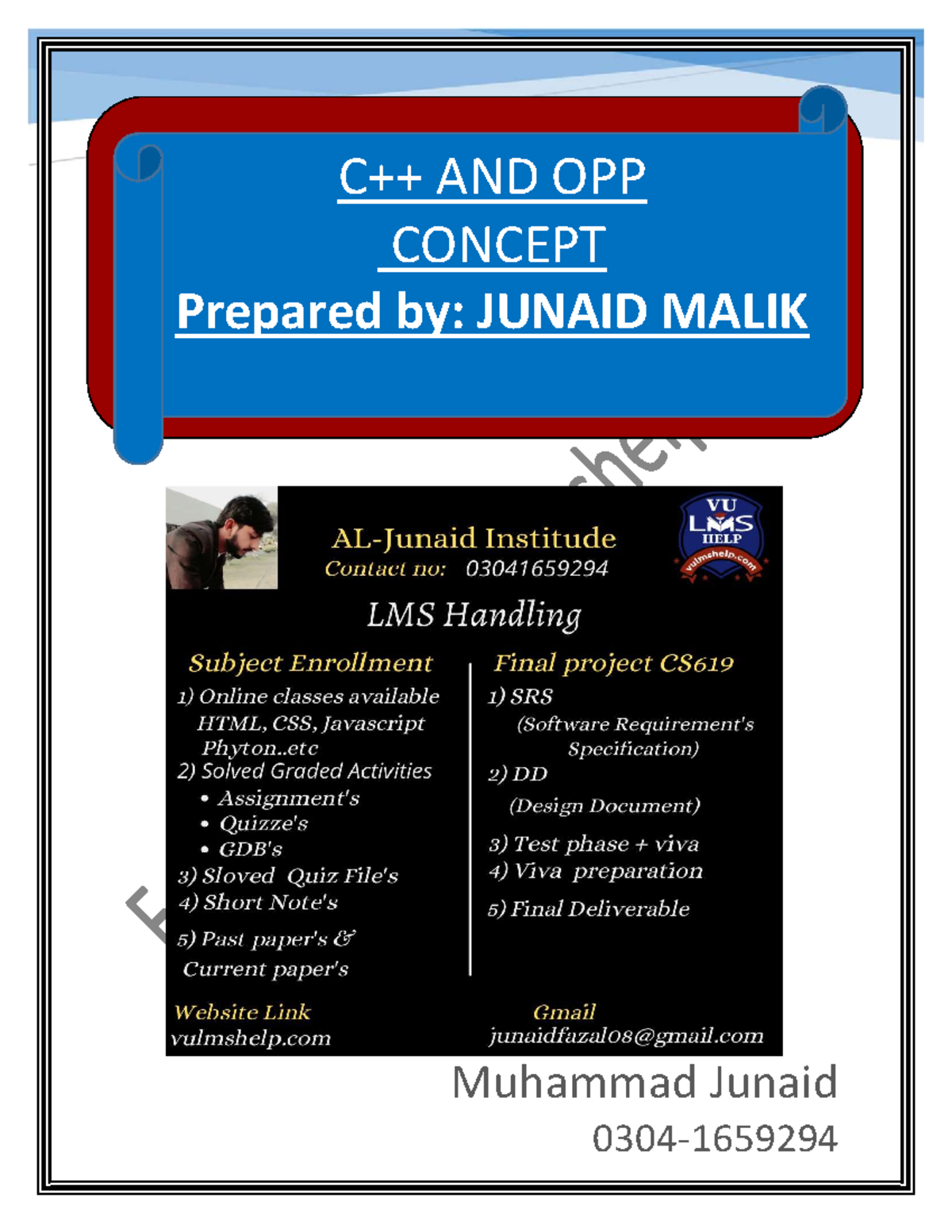C++ OOP Concepts and Syntax Notes - Prepared by Junaid - Studocu