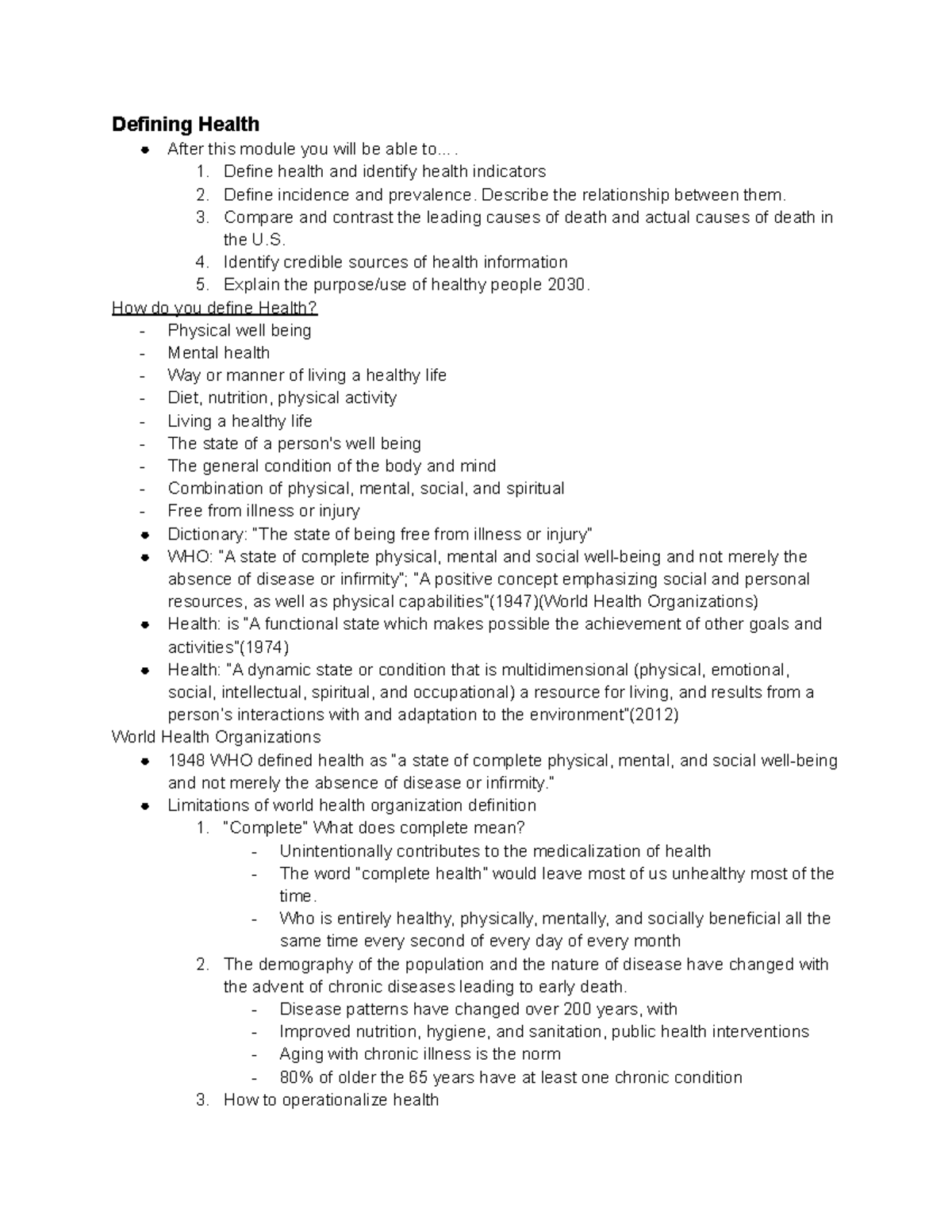 Health Sciences - Lecture Notes on Defining and Redefining Health - Studocu