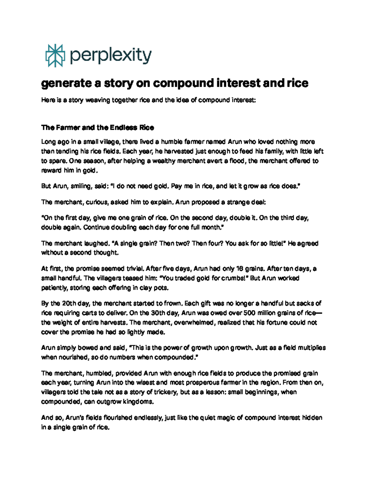 The Farmer's Tale: Compound Interest & Rice Growth - Studocu
