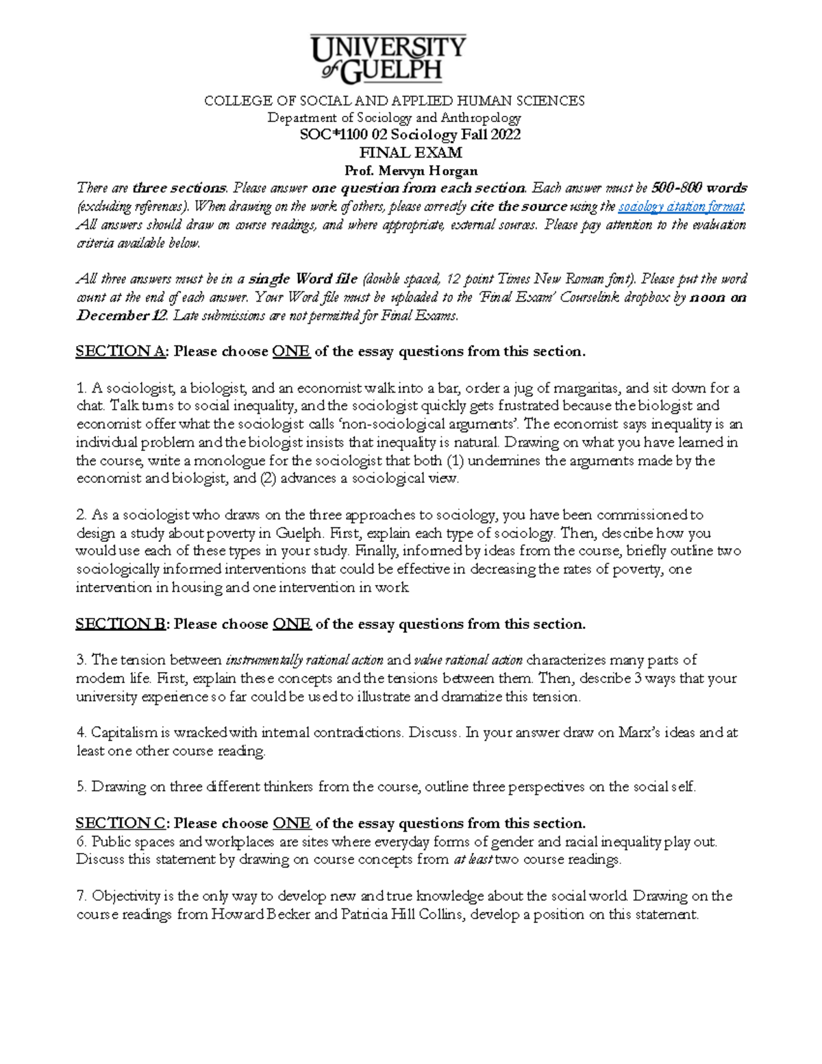 Sociology Final Exam Guide - SOC1100 2022 - Studocu
