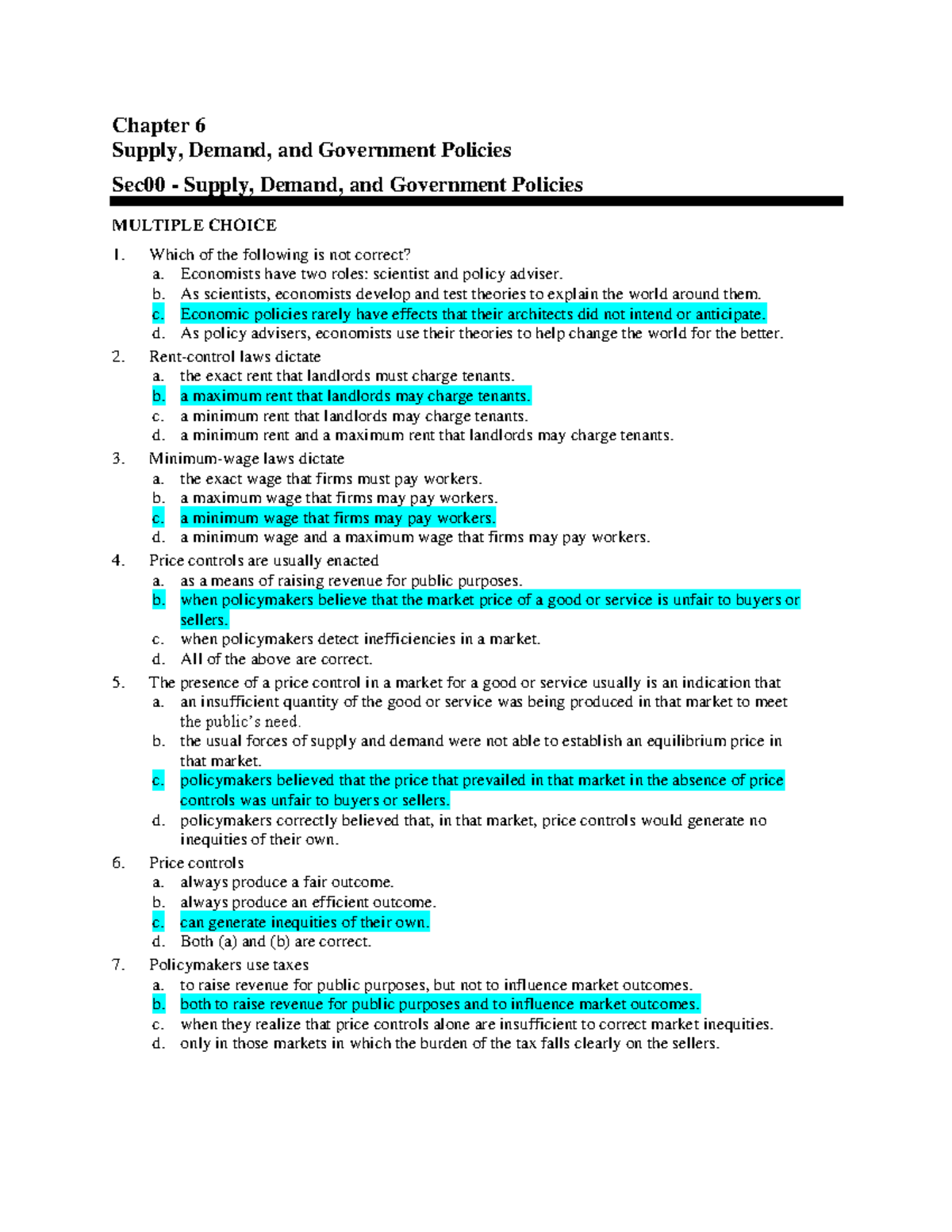 Chapter 6 TB - Chapter 6 Supply, Demand, and Government Policies Sec00 ...