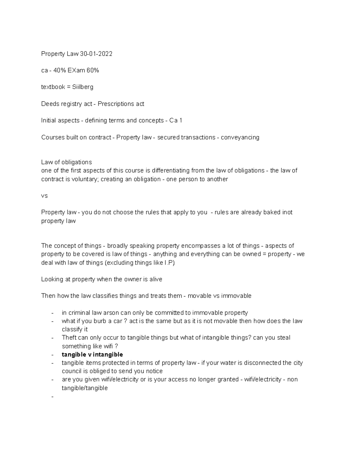 Property Law CA 1 Final Exam Notes: Key Concepts and Principles - Studocu