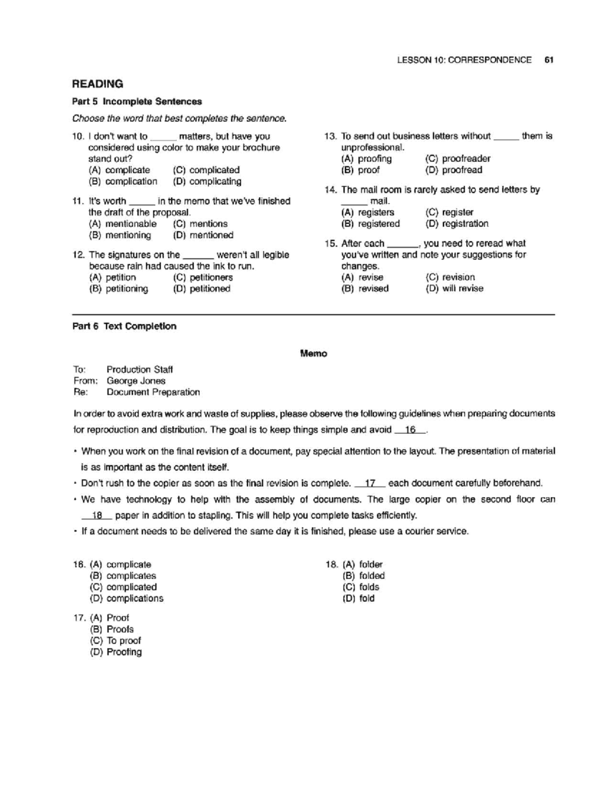 Lesson 10: Correspondence 61 - Incomplete Sentences & Text Completion ...