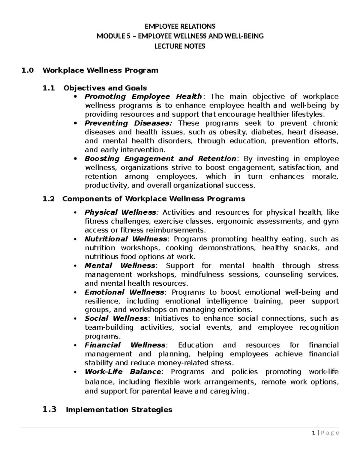 EMPLOYEE RELATIONS MODULE 5: WELLNESS PROGRAM LECTURE NOTES - Studocu
