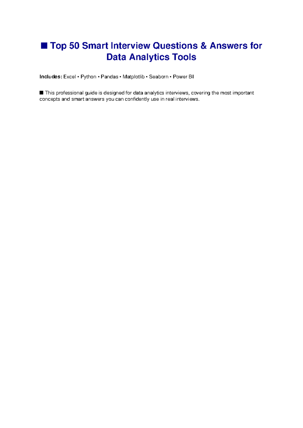 Top 50 Smart Interview Questions & Answers for Data Analytics Tools ...