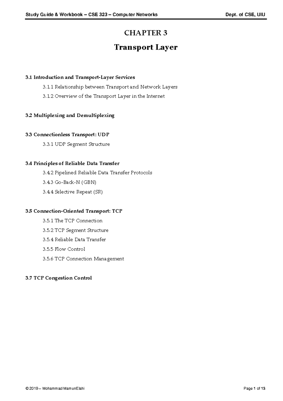 Study Guide - CSE 323 - Computer Networks - Chapter 3: Transport Layer ...