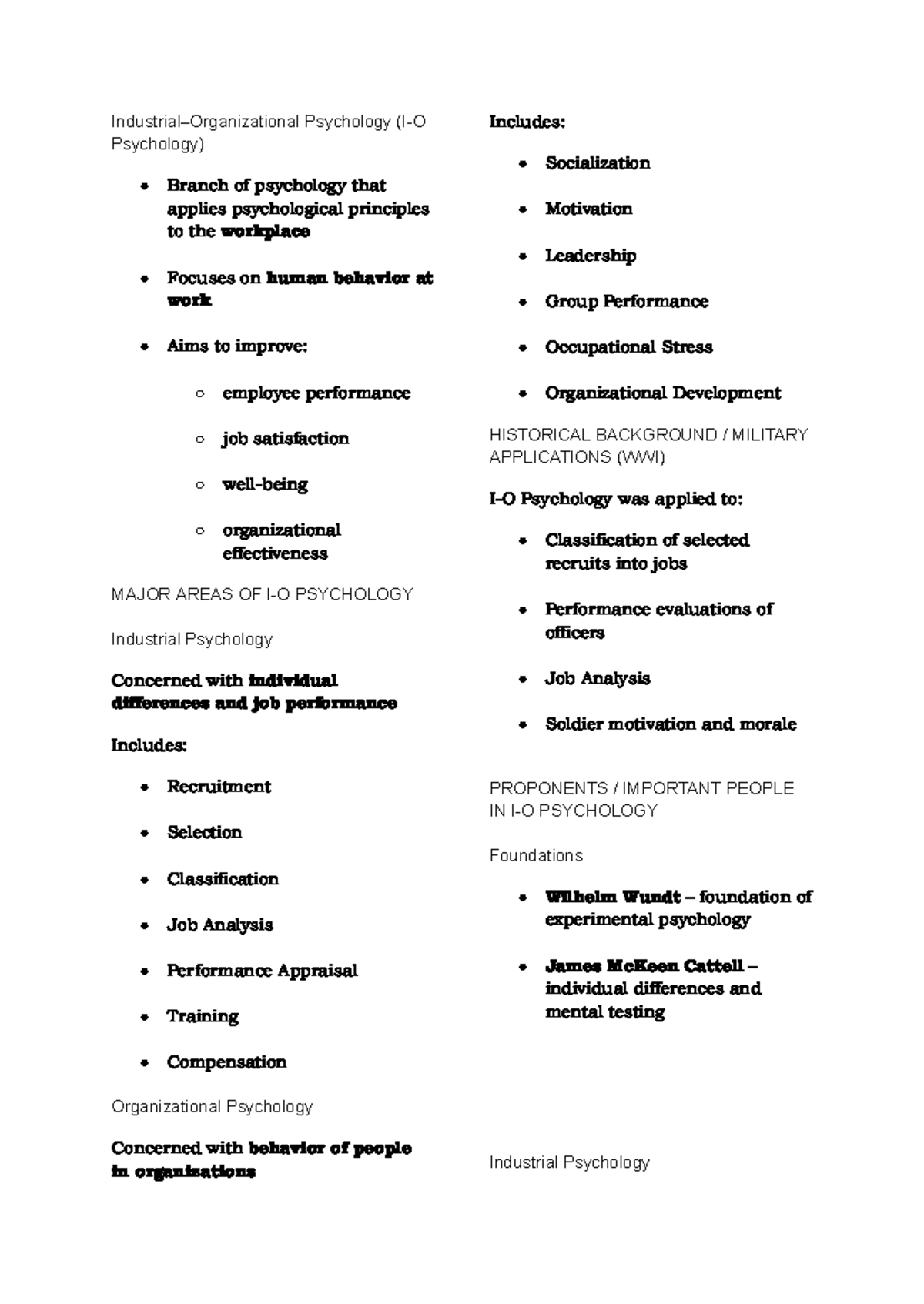 I-O Psychology Quiz 1 Reviewer: Key Concepts & Historical Figures - Studocu