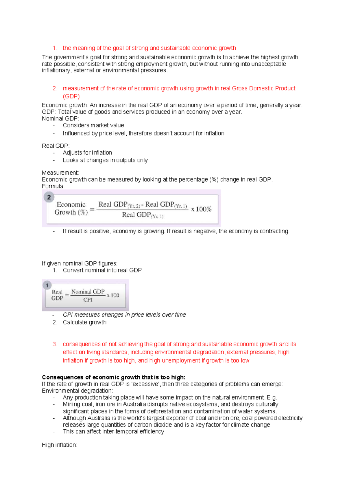 Unit 3 AOS 2 Eco Notes: Economic Growth, Employment & Inflation - Studocu