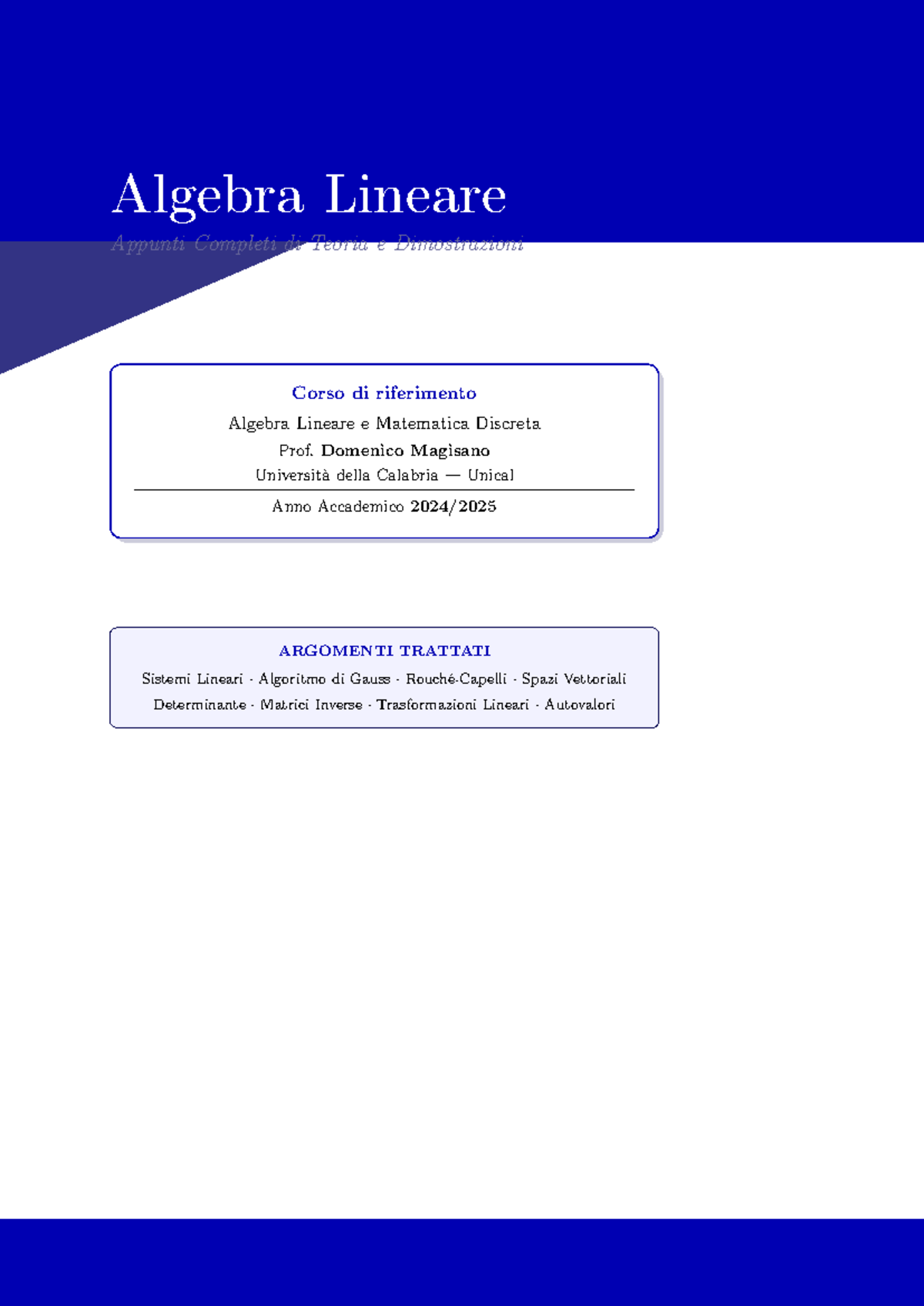 Appunti Completi di Algebra Lineare e Matematica Discreta - Corso Unical - Document Preview