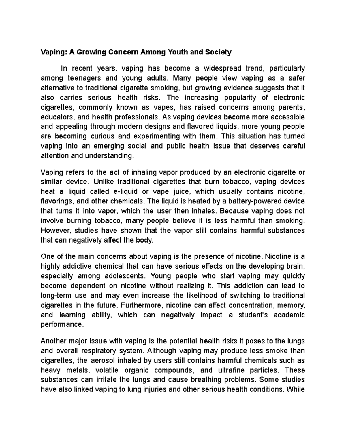Vaping Concerns: Health Risks & Youth Influence - Study Notes - Studocu