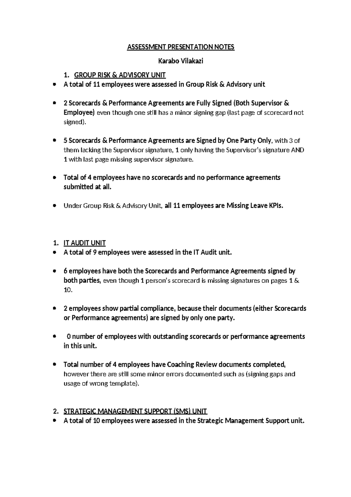 Assessment Presentation Notes: Group Risk Advisory & IT Audit Units ...