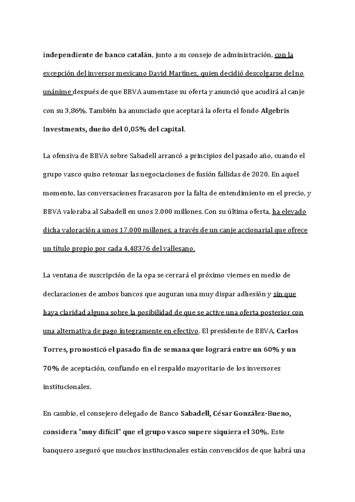 Análisis de la OPA de BBVA sobre Banco Sabadell: Estrategias y ...