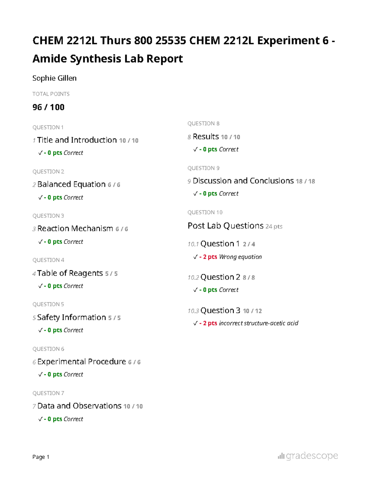CHEM 2212L Experiment 6: Amide Synthesis Lab Report - Studocu