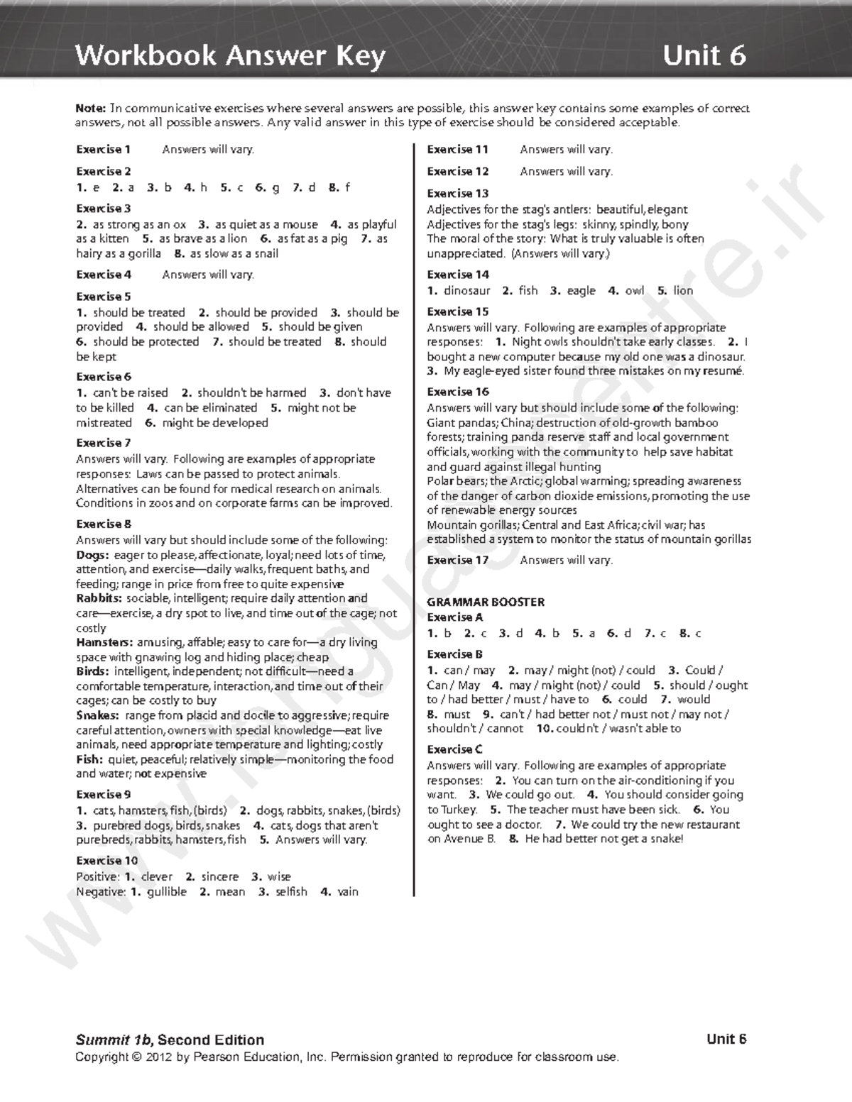 Summit 1B Workbook Answer Key: Unit 6 to Unit 10 - Studocu