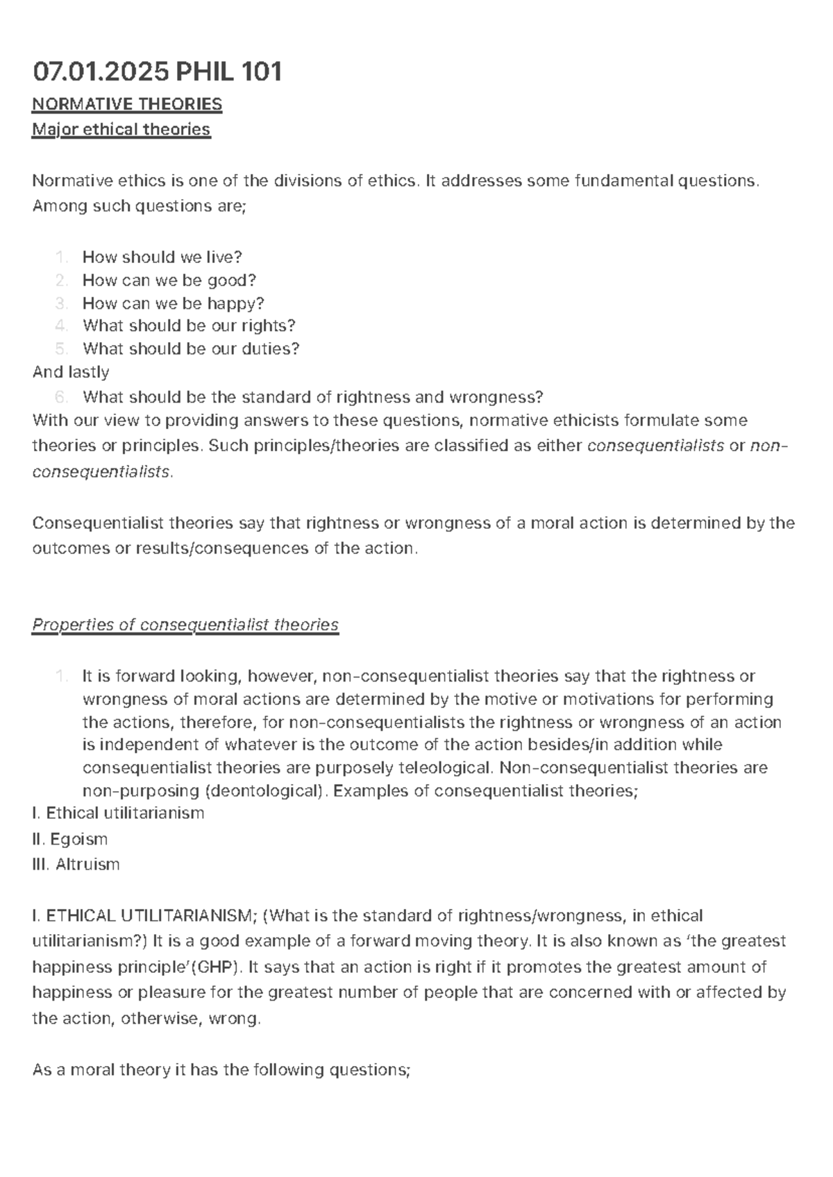 PHIL 101: Normative Theories - Exploring Ethical Frameworks and ...