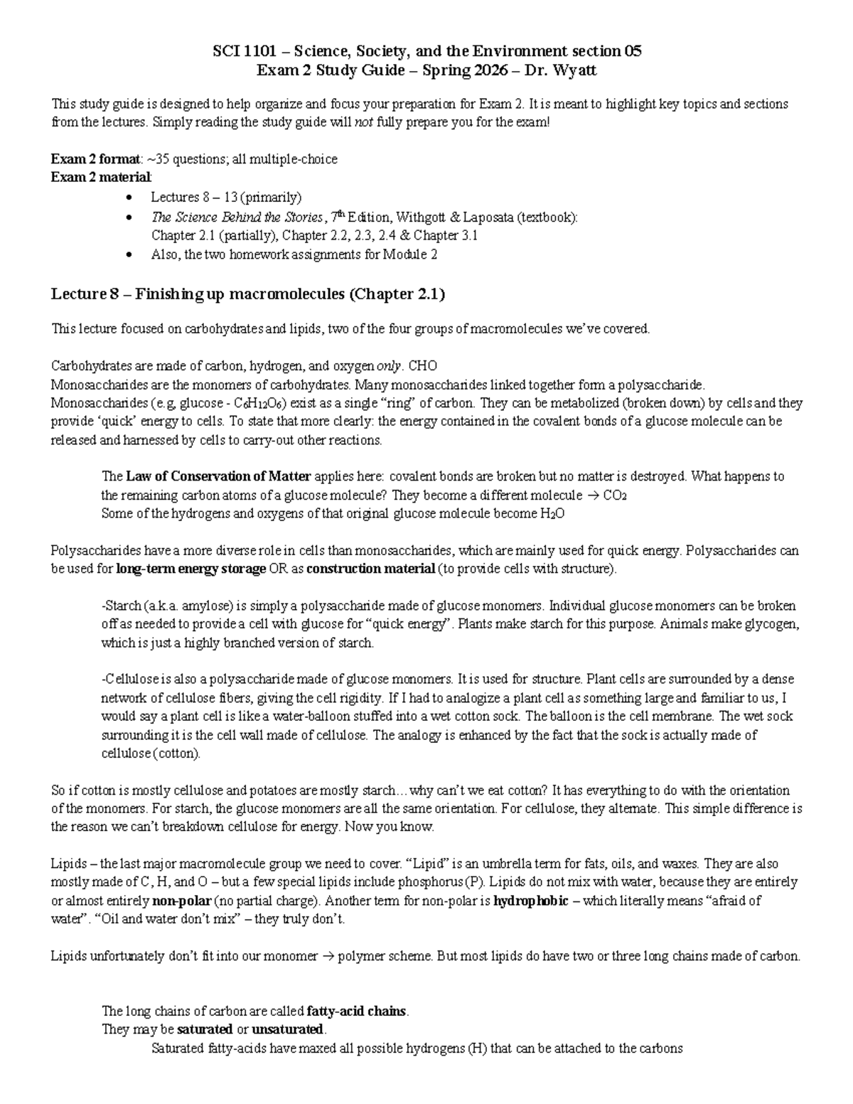 SCI 1101 Exam 2 Study Guide - Spring 2026 - Studocu