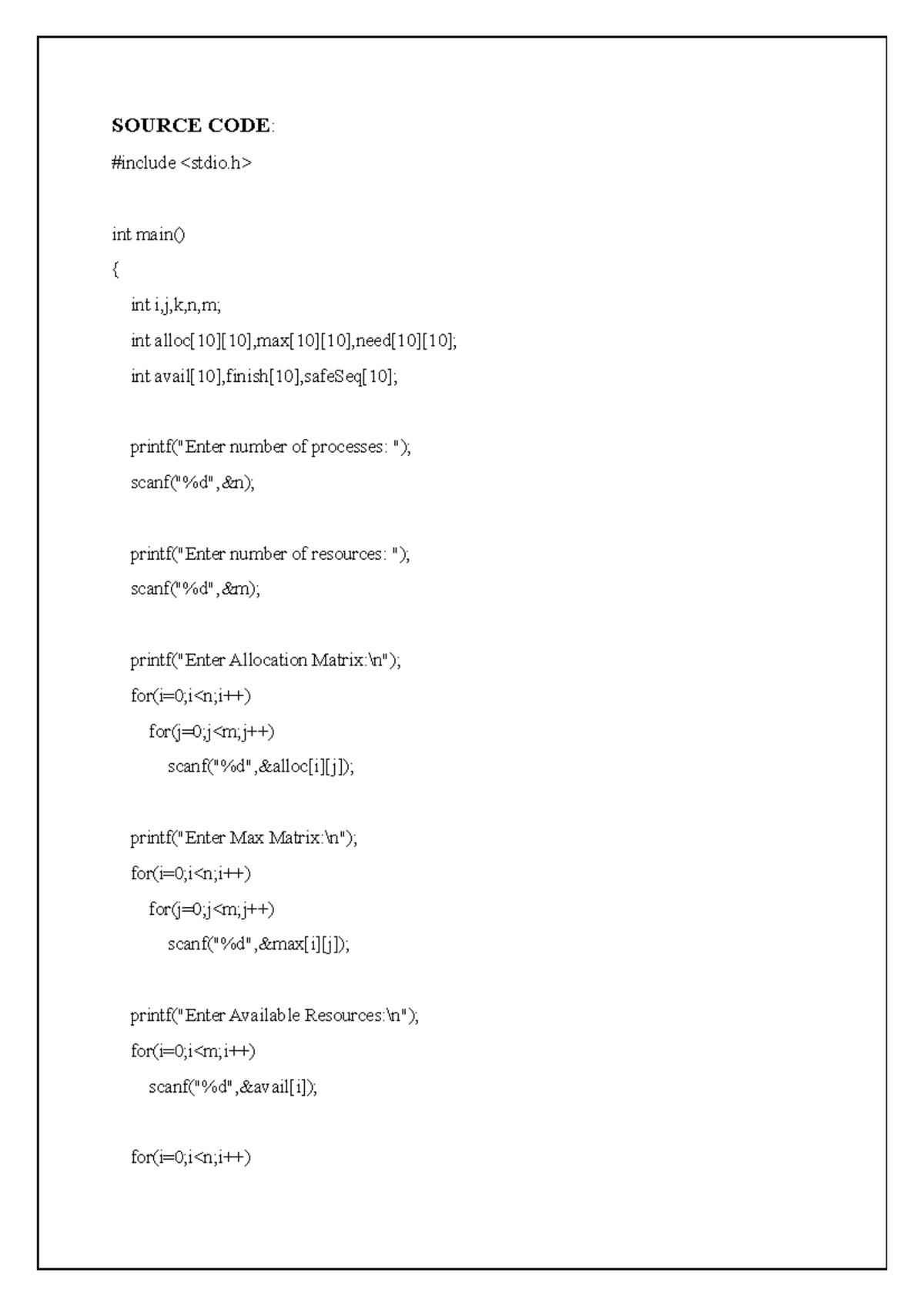 EXP 6,7,9 OS - Lab - SOURCE CODE: #include int main() { int i,j,k,n,m ...