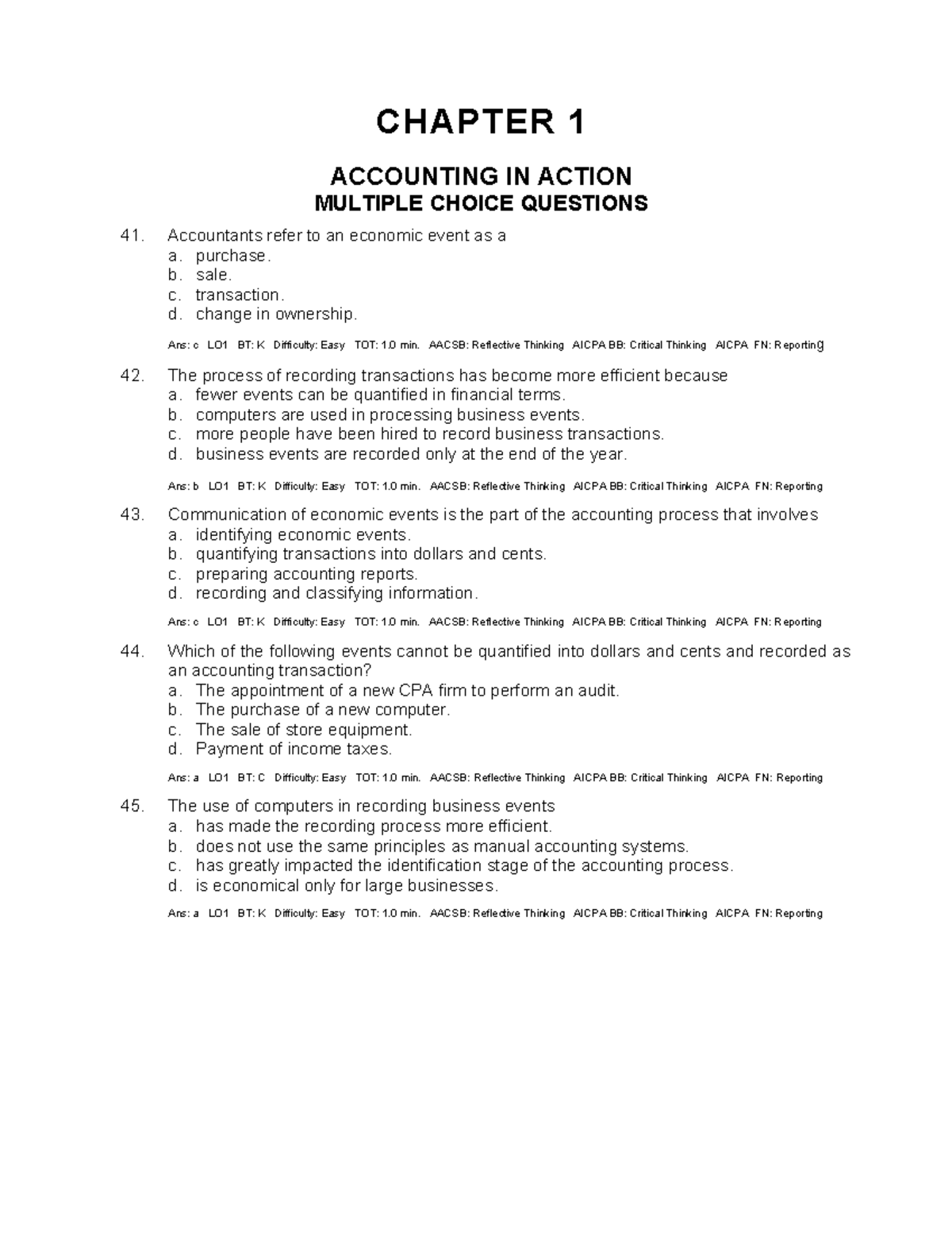 CHAPTER 1: ACCOUNTING IN ACTION - MULTIPLE CHOICE QUESTIONS (ACC 1 ...