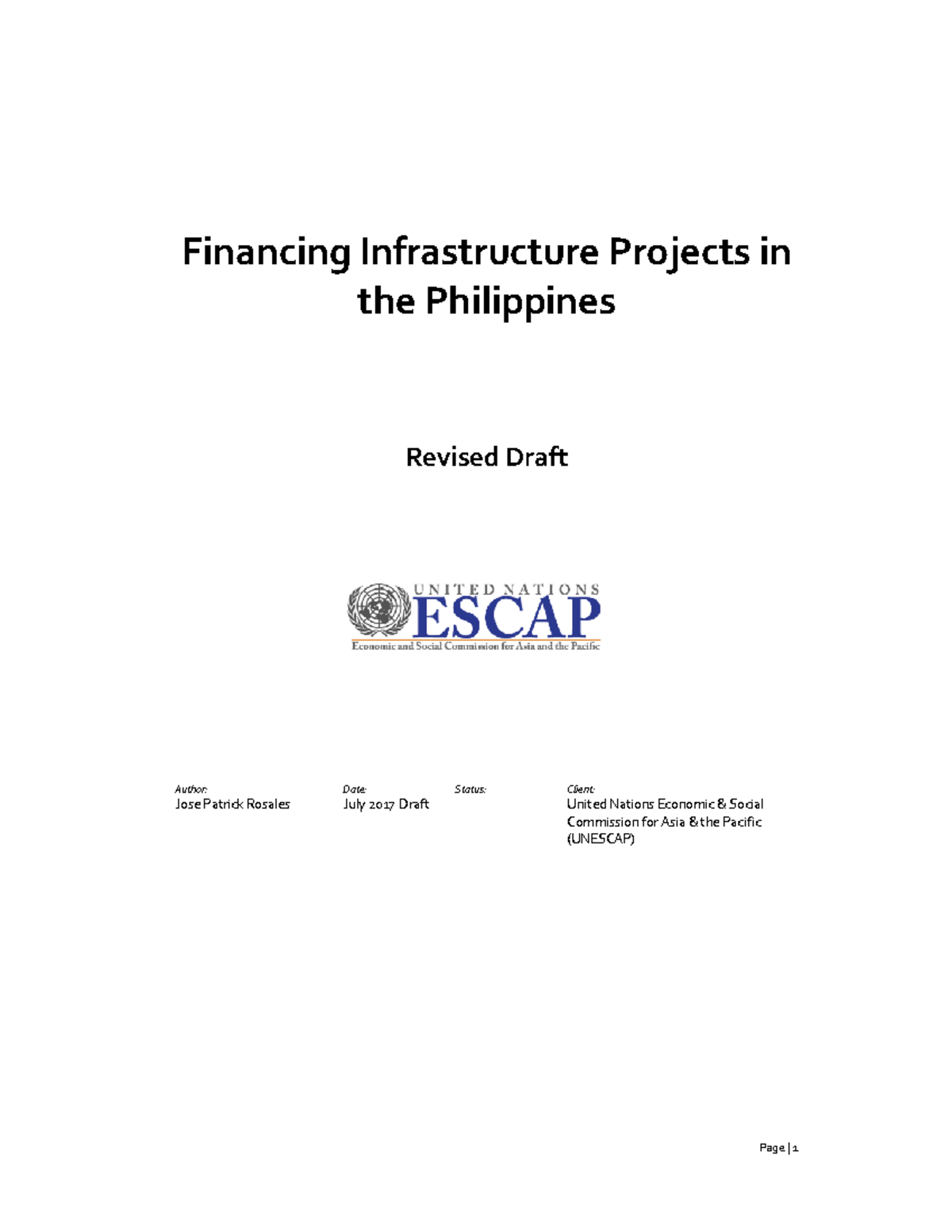 Financing Infrastructure Projects in the Philippines: Revised Draft ...