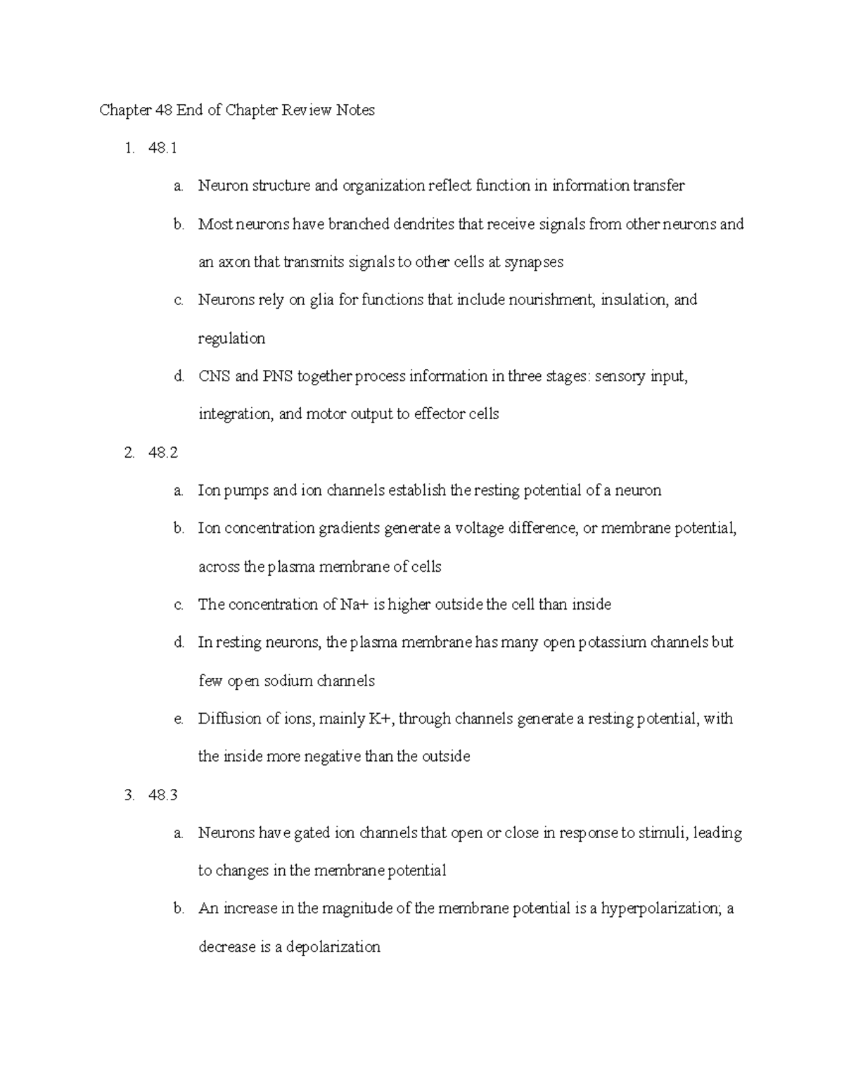 Chapter 48 End of Chapter Review Notes - 48. a. Neuron structure and ...