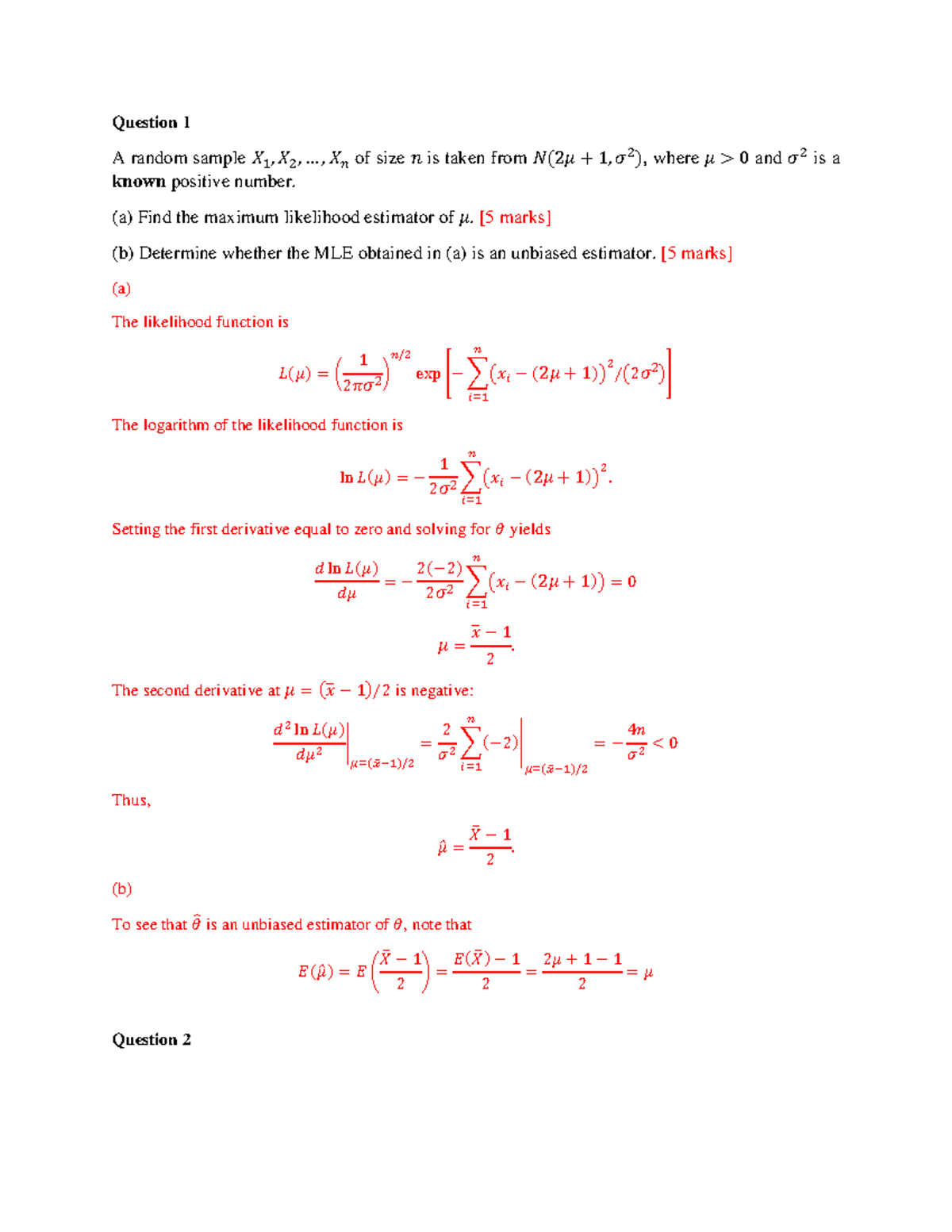Assignment 1 (solution) - Question 1 A random sample 𝑋 1 , 𝑋 2 ...